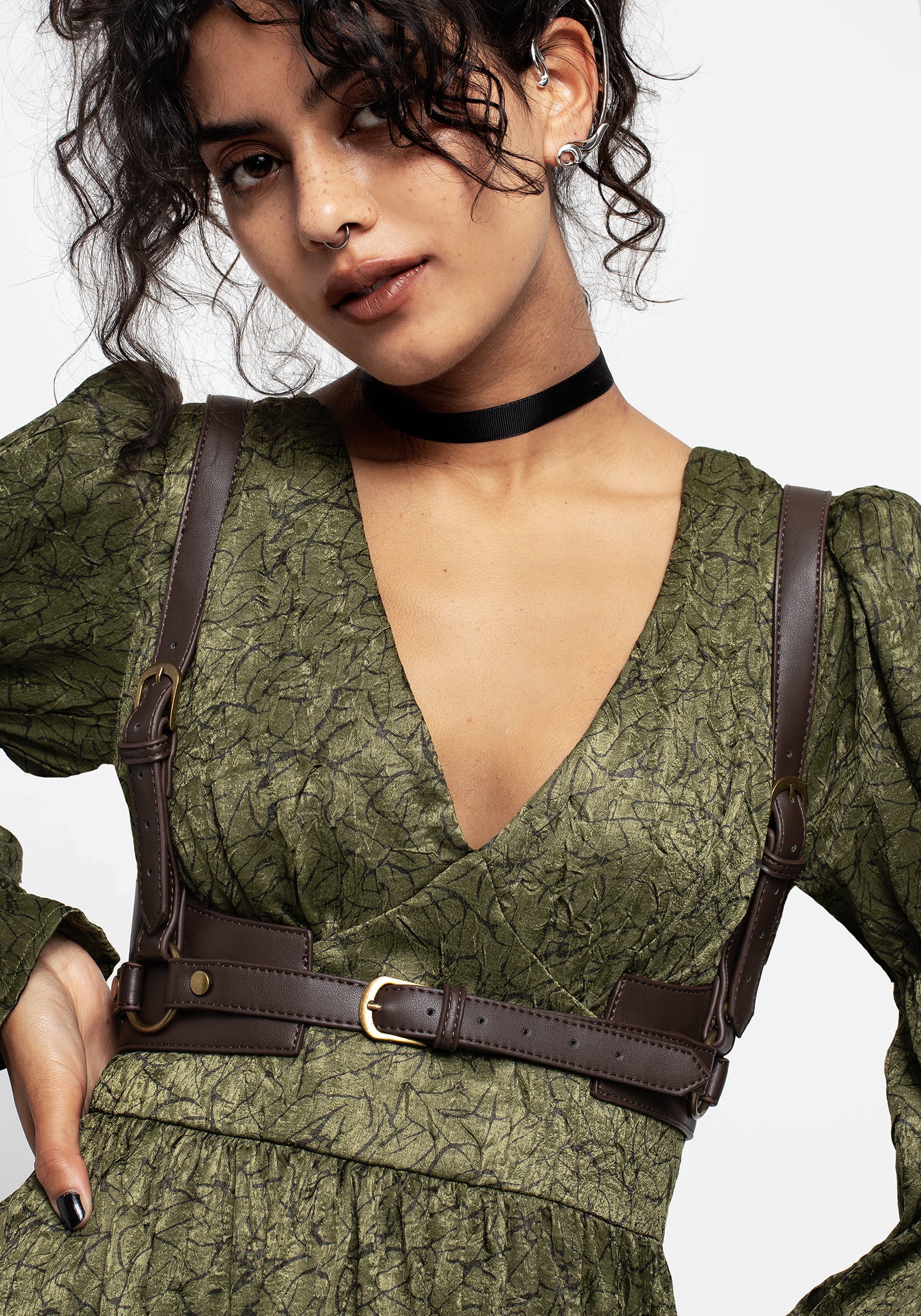 Brown Faux Leather Western Harness with Adjustable Buckles | Maeve