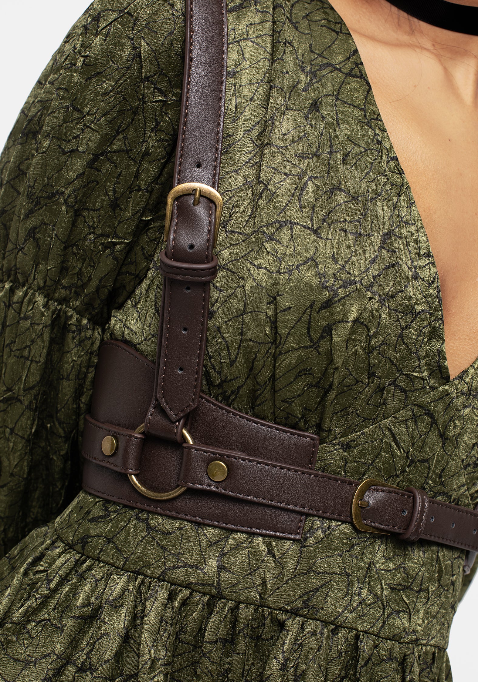 Brown Faux Leather Western Harness with Adjustable Buckles | Maeve