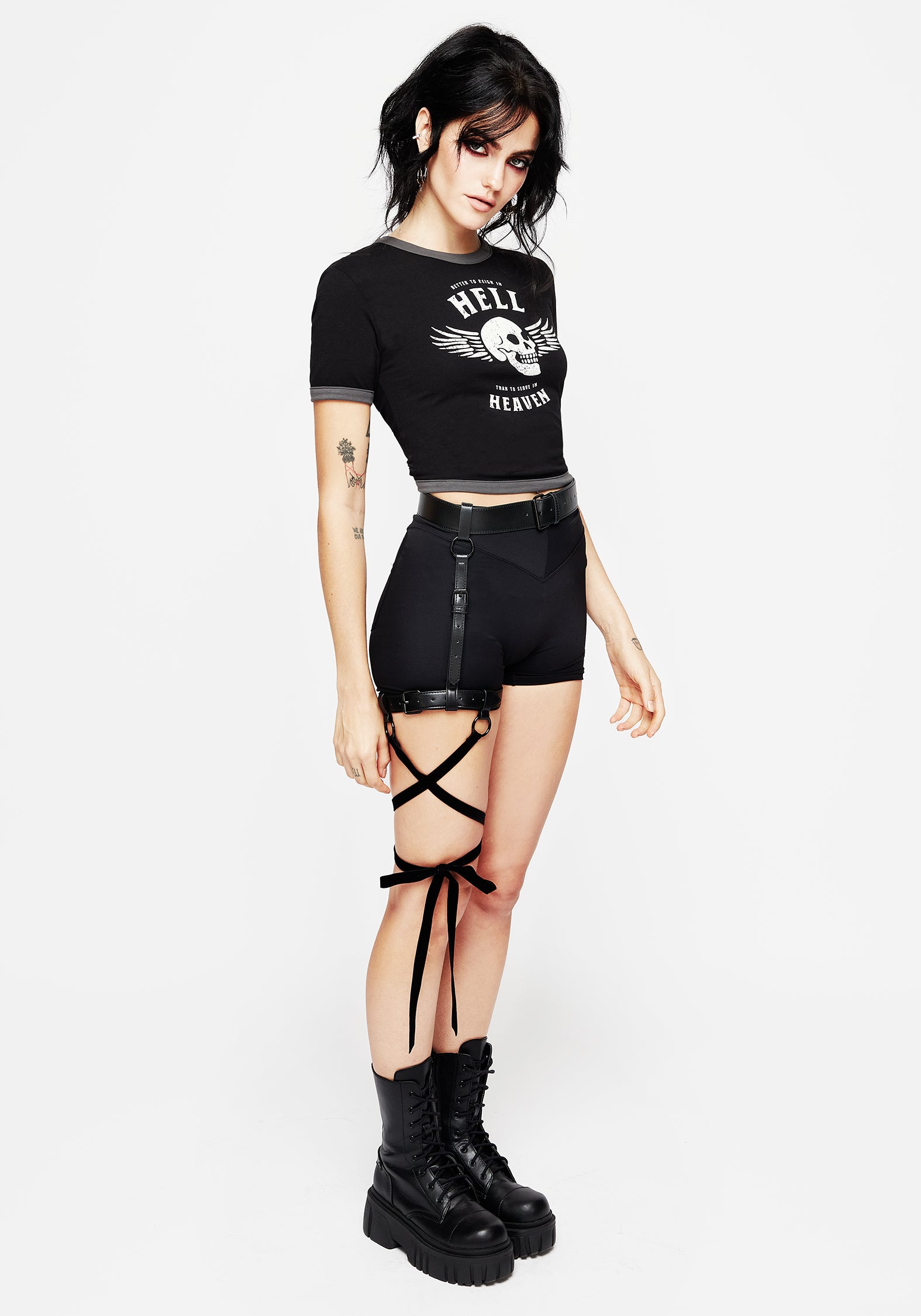 Velvet Ribbon Leg Harness with Buckle Fastenings | Akira