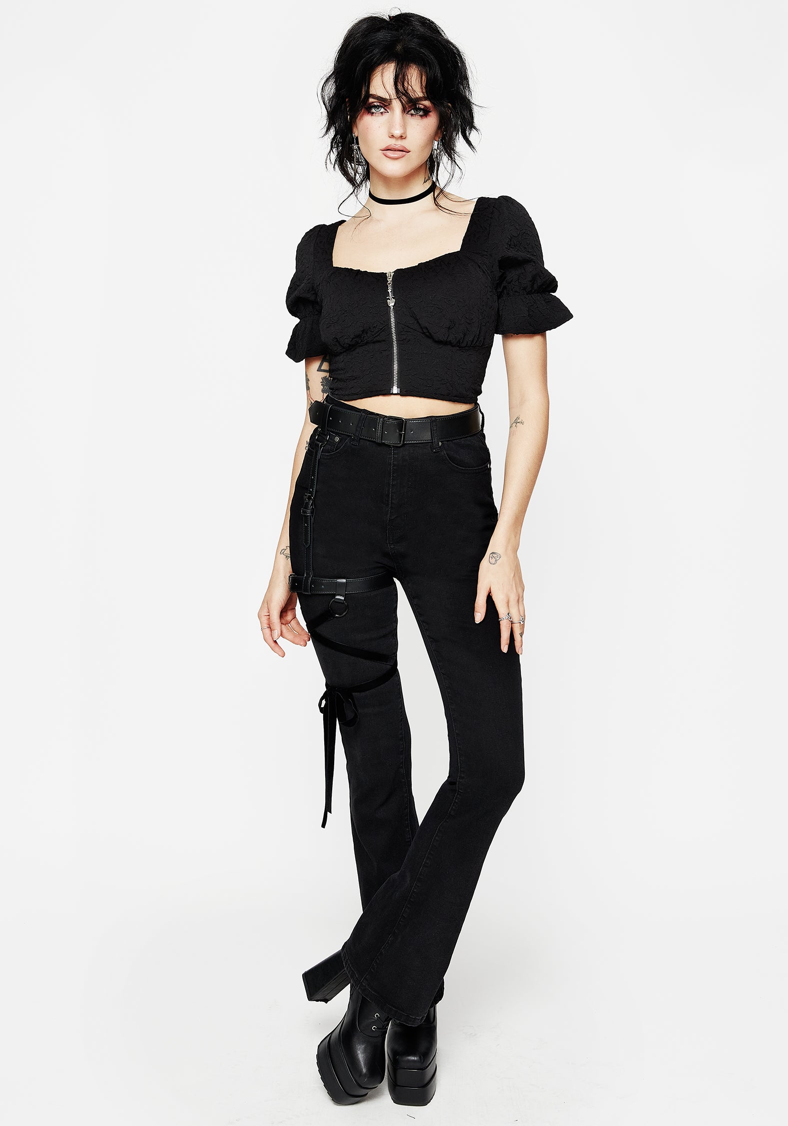Velvet Ribbon Leg Harness with Buckle Fastenings | Akira