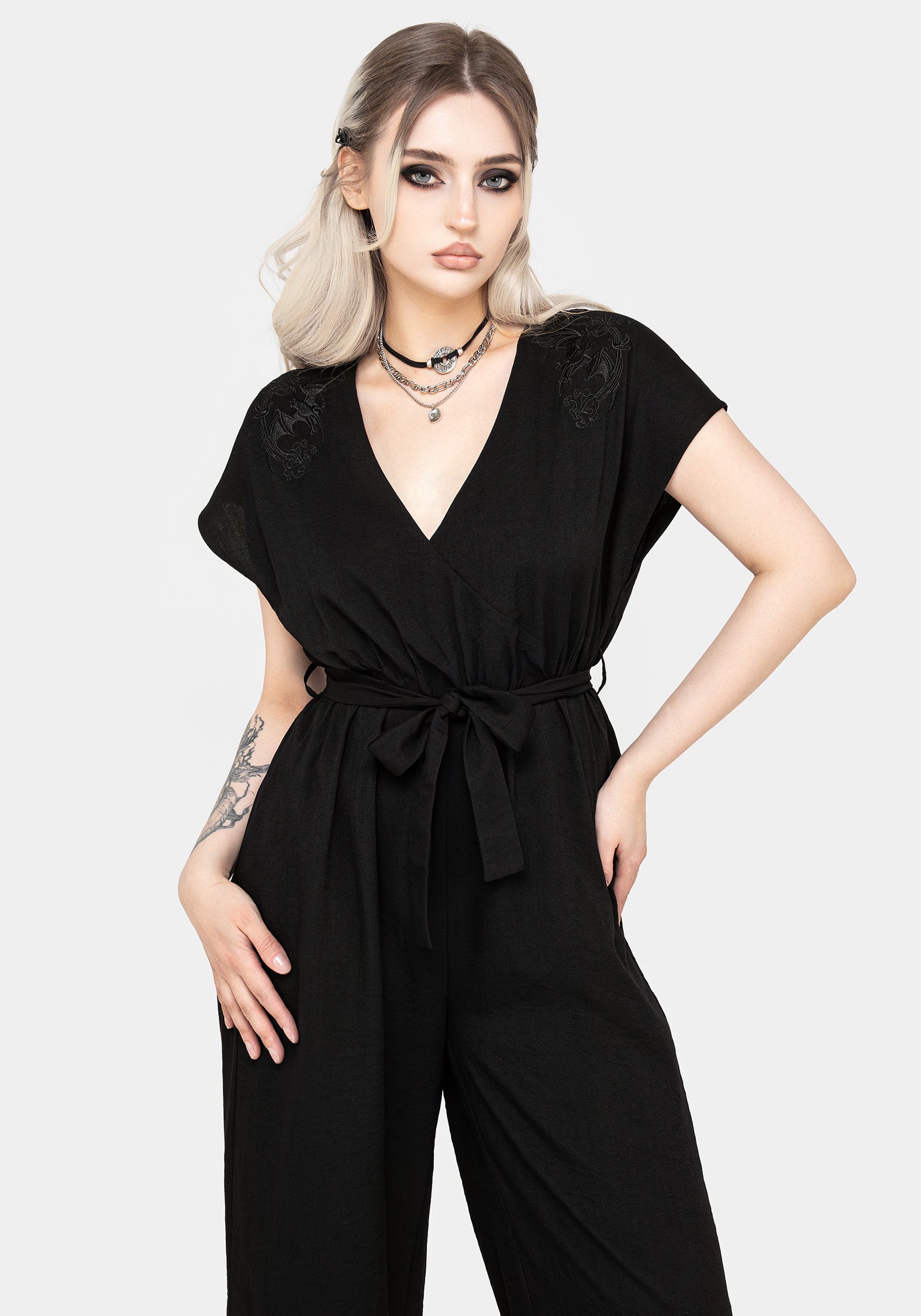 Black Bat Embroidered Jumpsuit for Women | Vampyrum