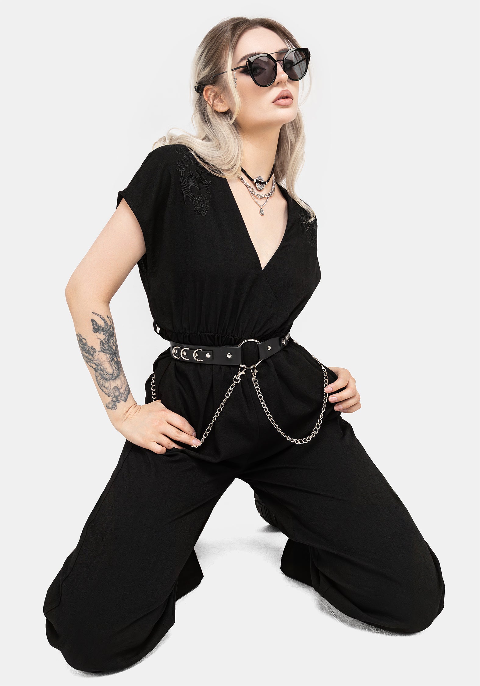Black Bat Embroidered Jumpsuit for Women | Vampyrum