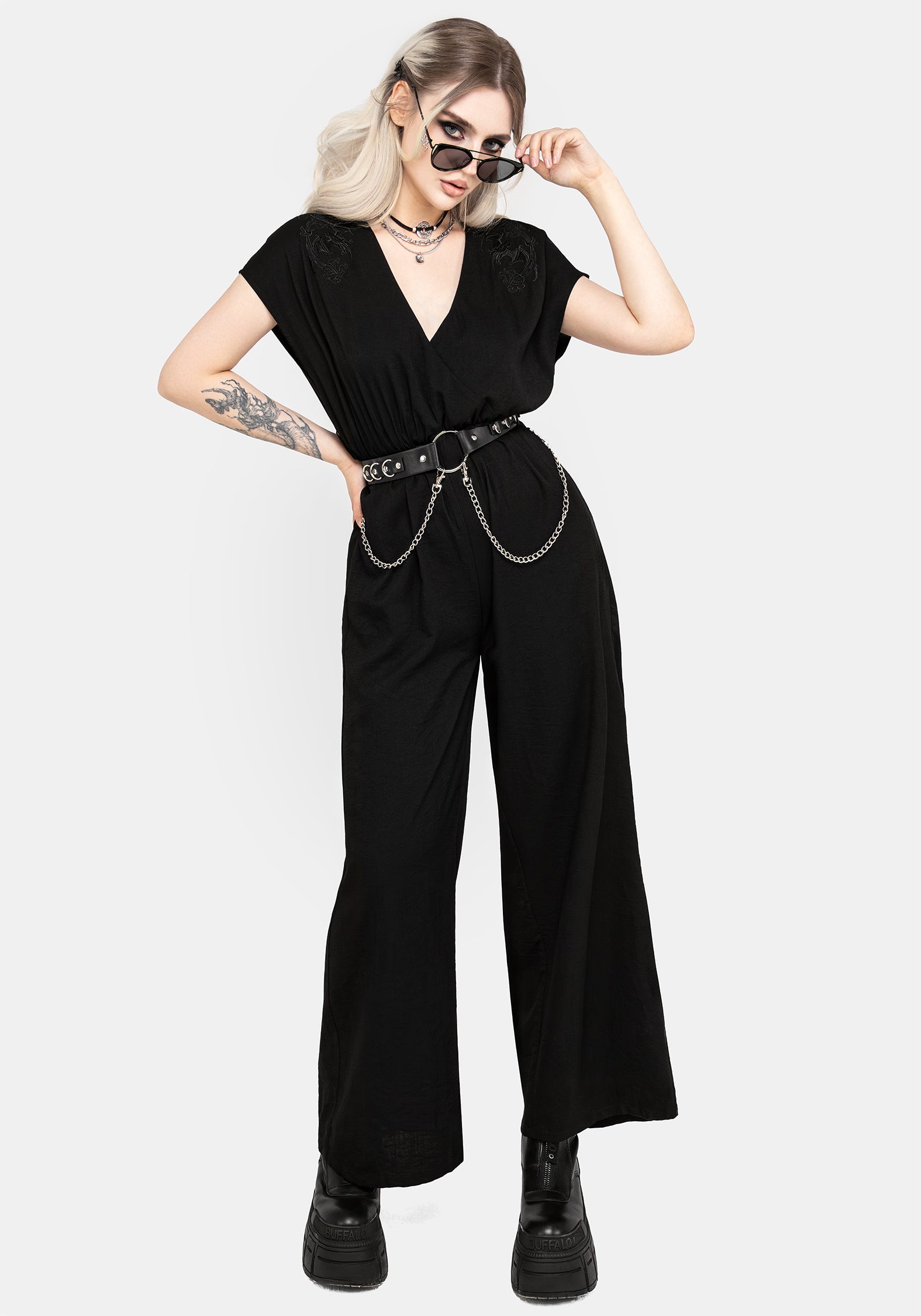 Black Bat Embroidered Jumpsuit for Women | Vampyrum