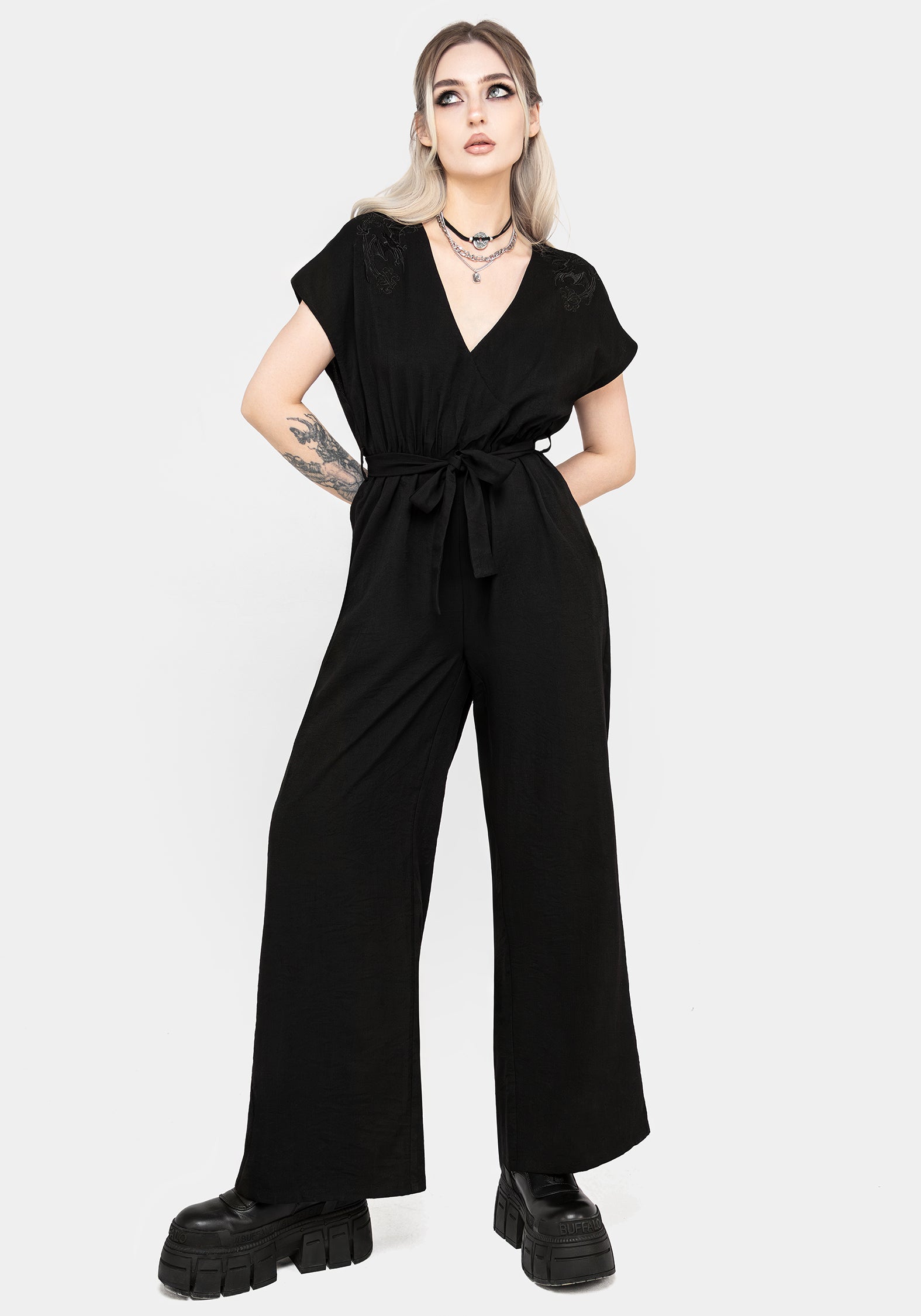 Black Bat Embroidered Jumpsuit for Women | Vampyrum