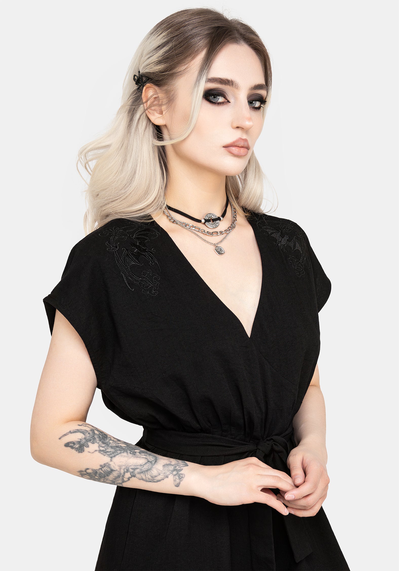 Black Bat Embroidered Jumpsuit for Women | Vampyrum
