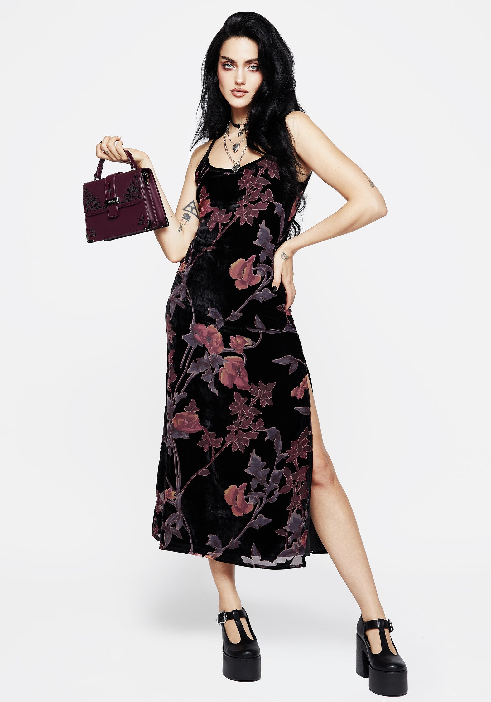 Floral Devoré Velour Slip Dress with Side Split | Waterlily