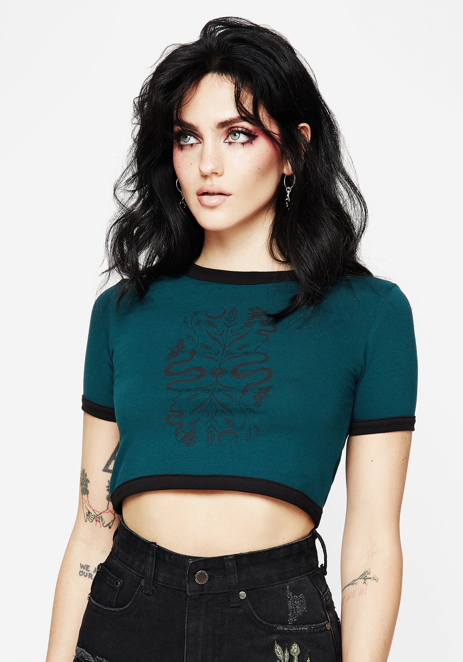 Teal Blue Snake Print Crop Tee | Soft Stretch Cotton | Dominion