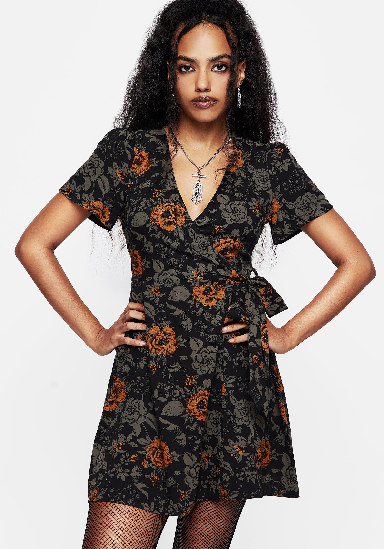 Floral Print Wrap Mini Dress with V-Neck & Adjustable Ties | Mortify