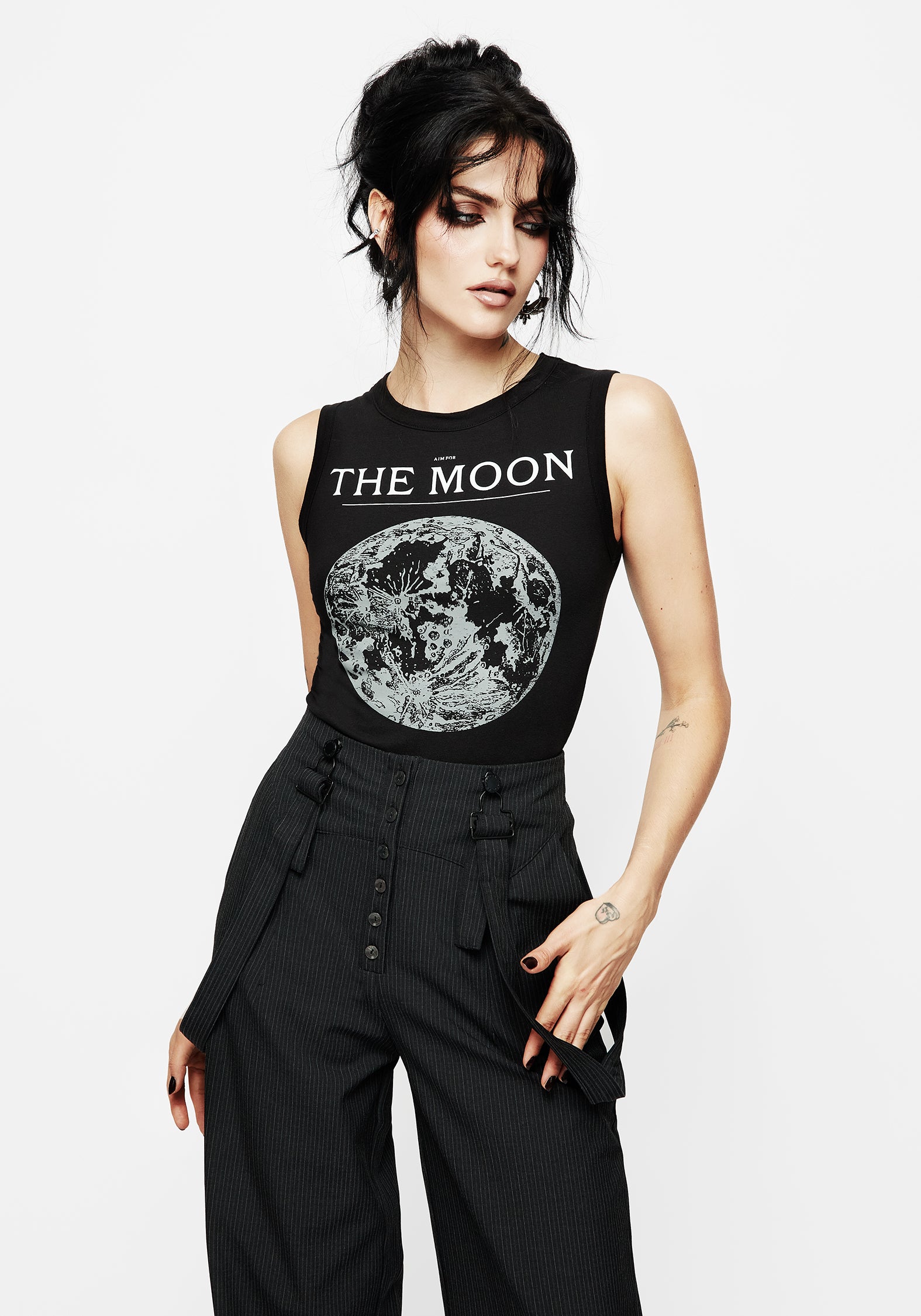 Black Moon Graphic Sleeveless Vest Top | Slim Fit Stretch Jersey