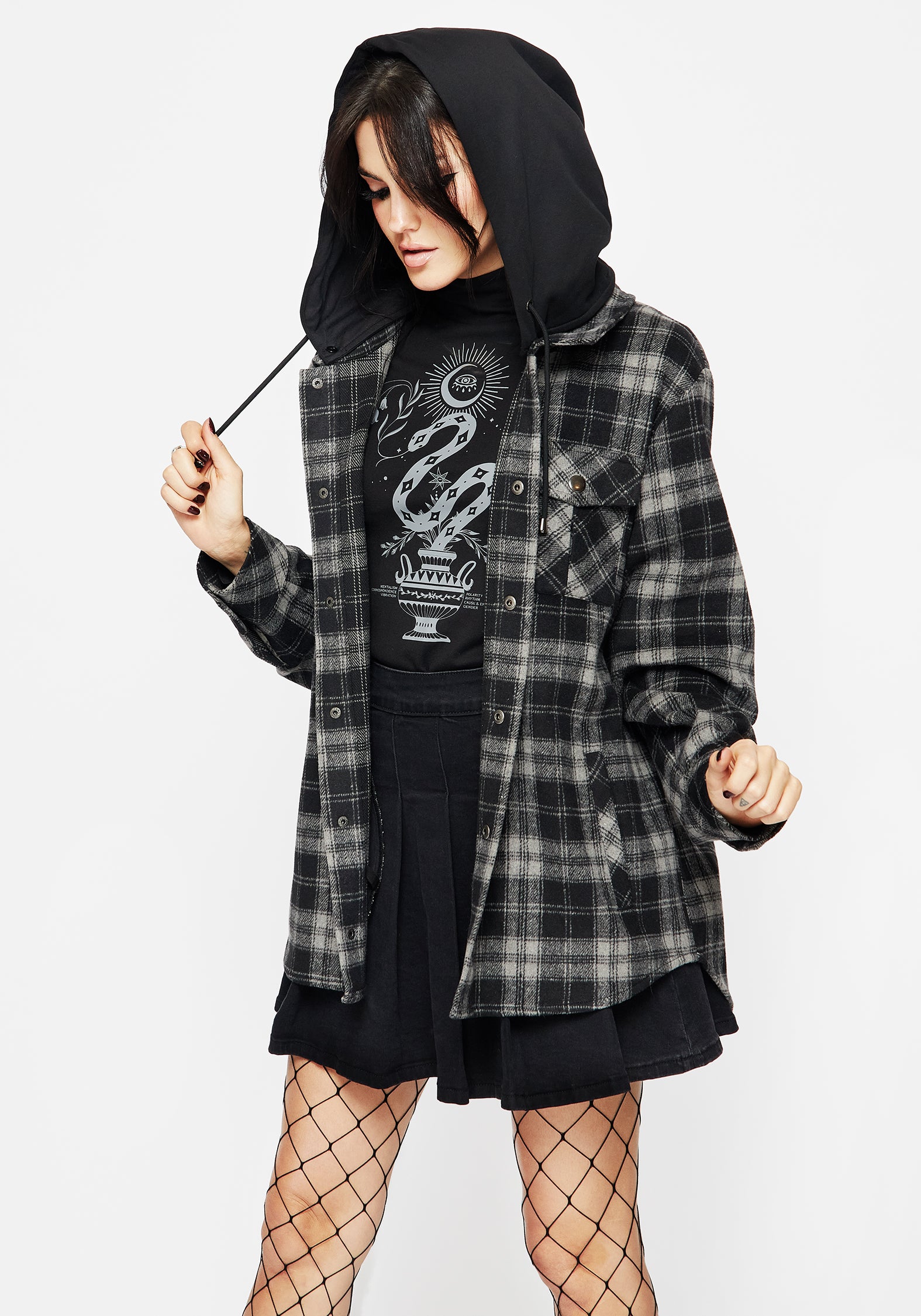 Grey Check Shacket with Removable Hood | Unisex Flannel Jacket
