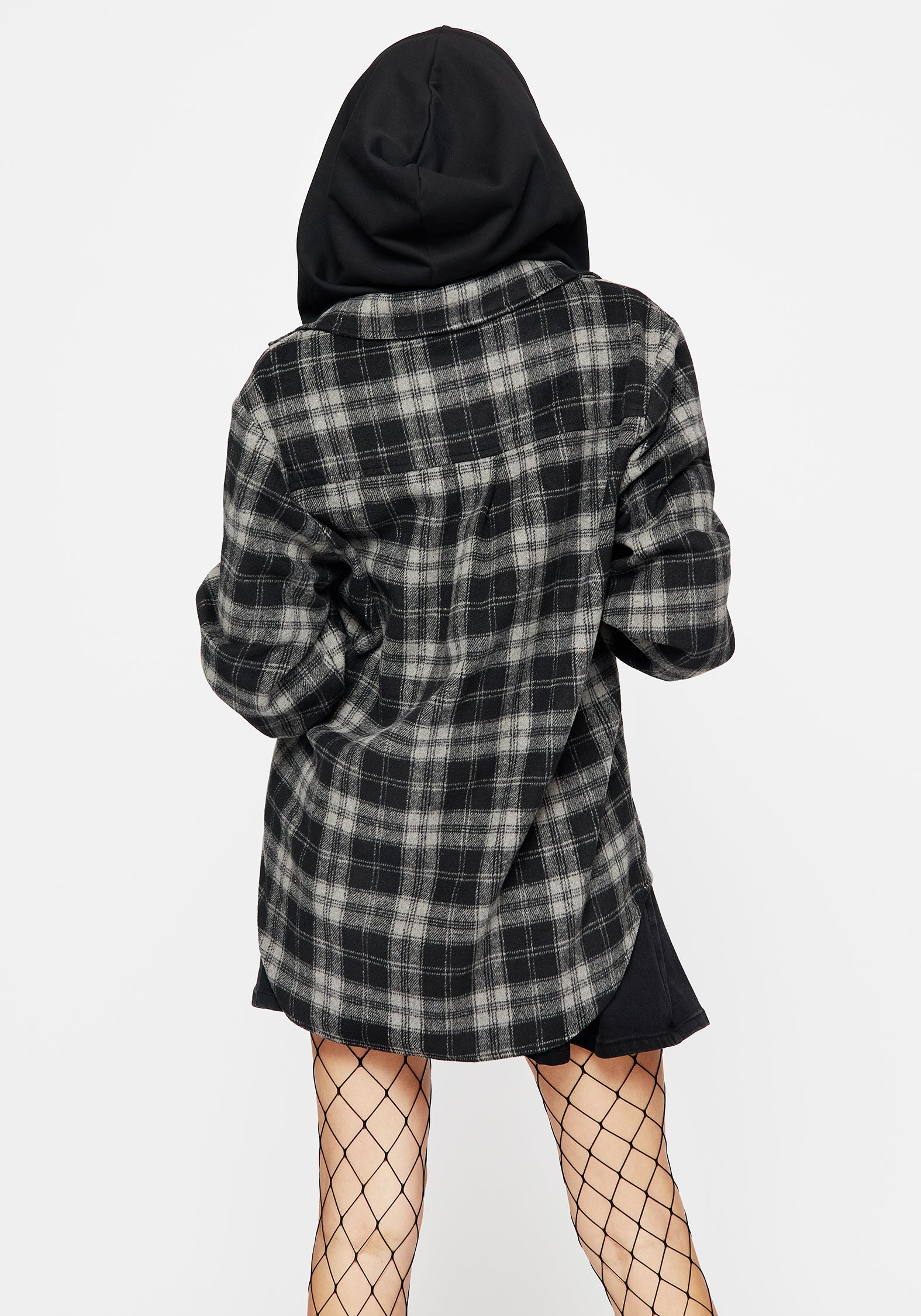 Grey Check Shacket with Removable Hood | Unisex Flannel Jacket