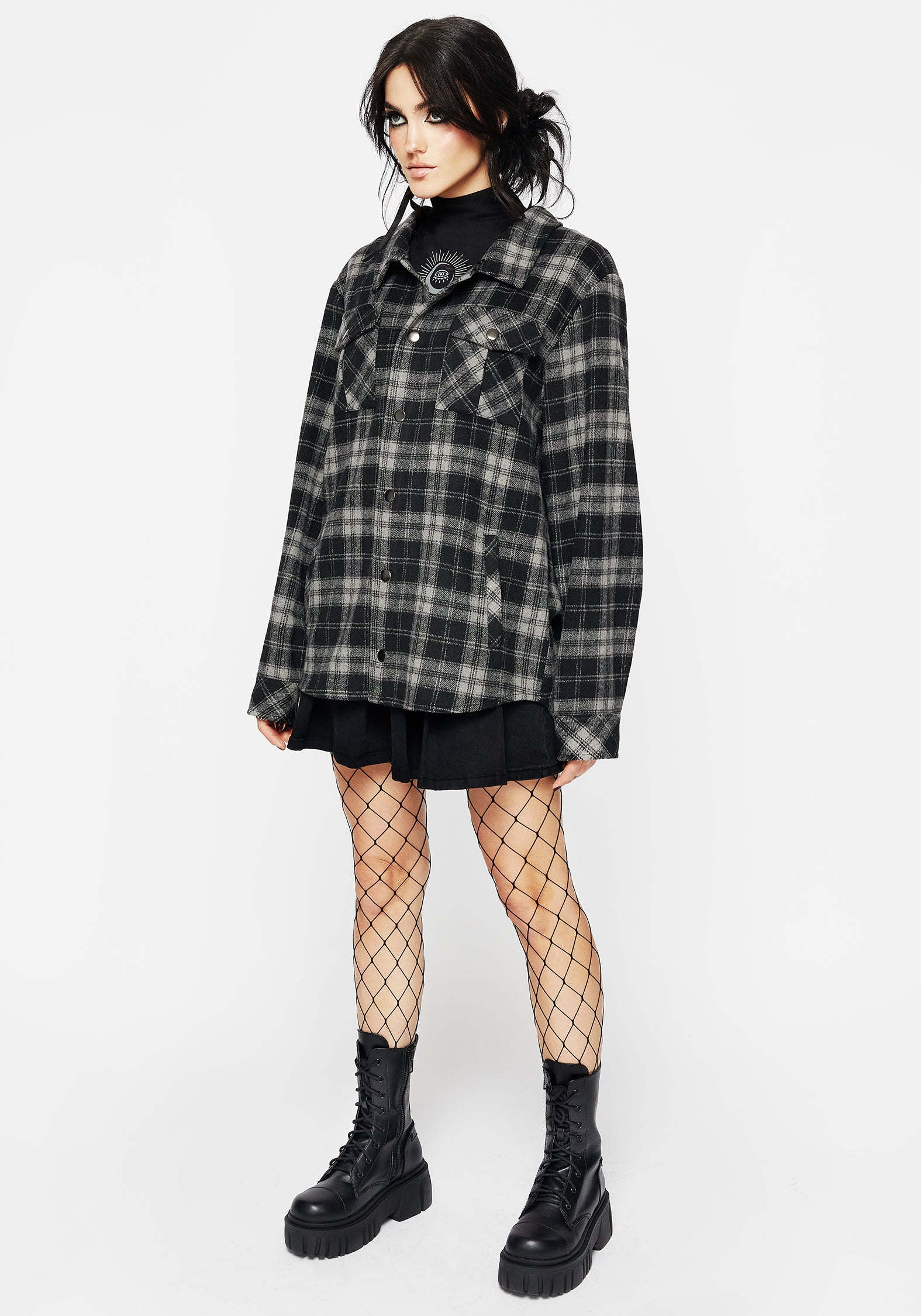 Grey Check Shacket with Removable Hood | Unisex Flannel Jacket