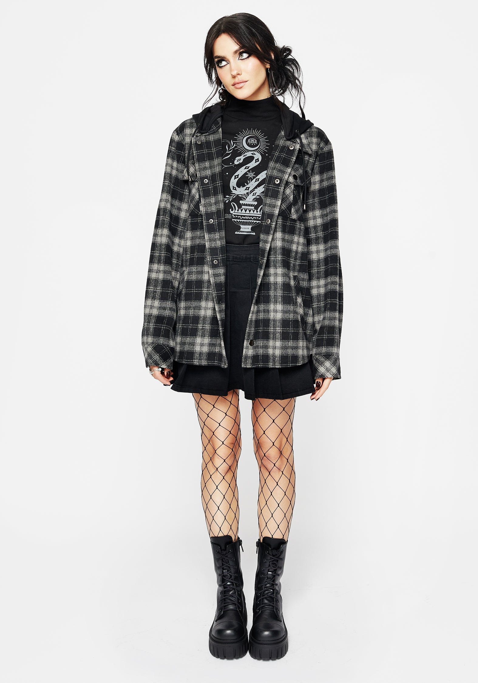 Grey Check Shacket with Removable Hood | Unisex Flannel Jacket