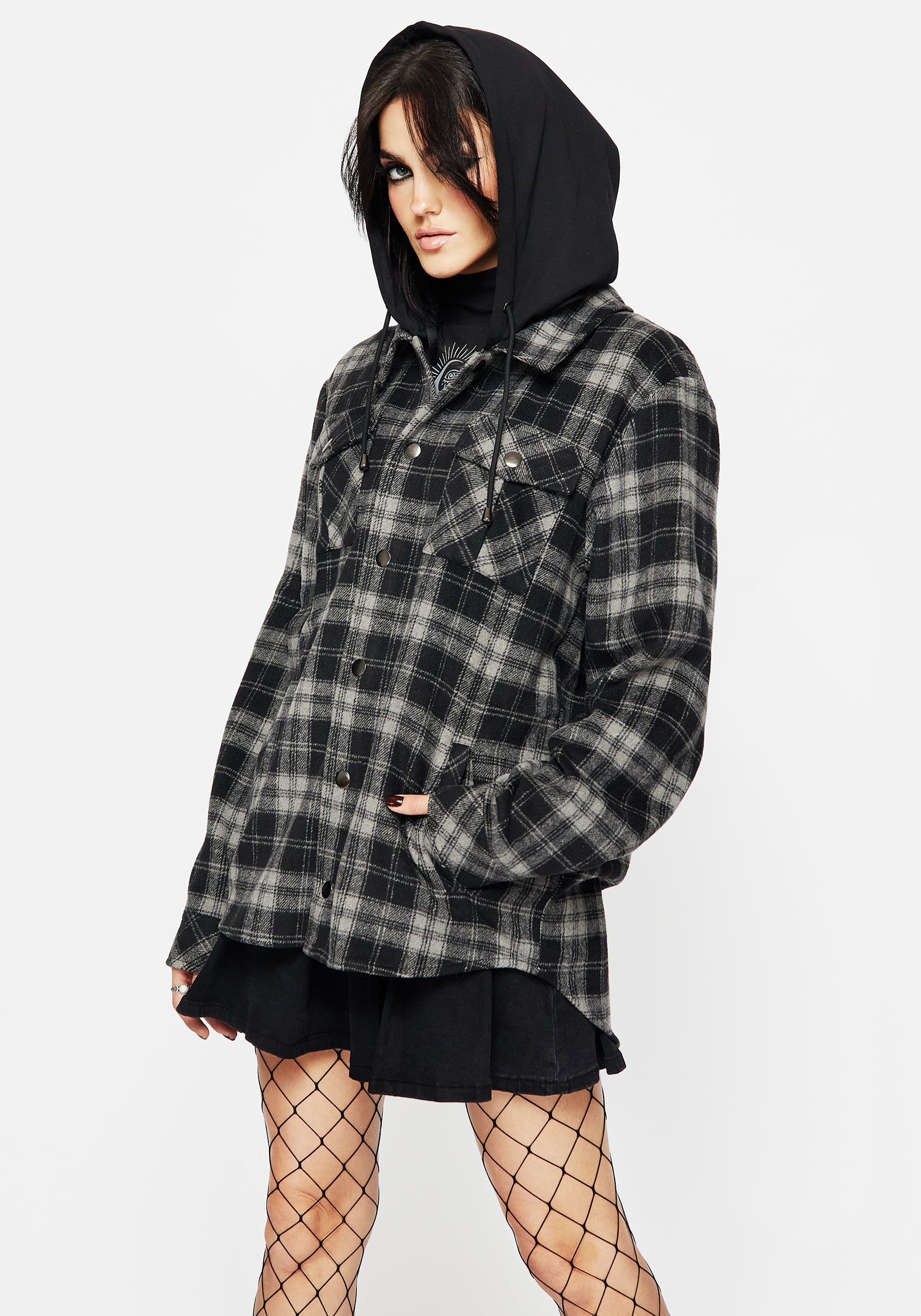 Grey Check Shacket with Removable Hood | Unisex Flannel Jacket