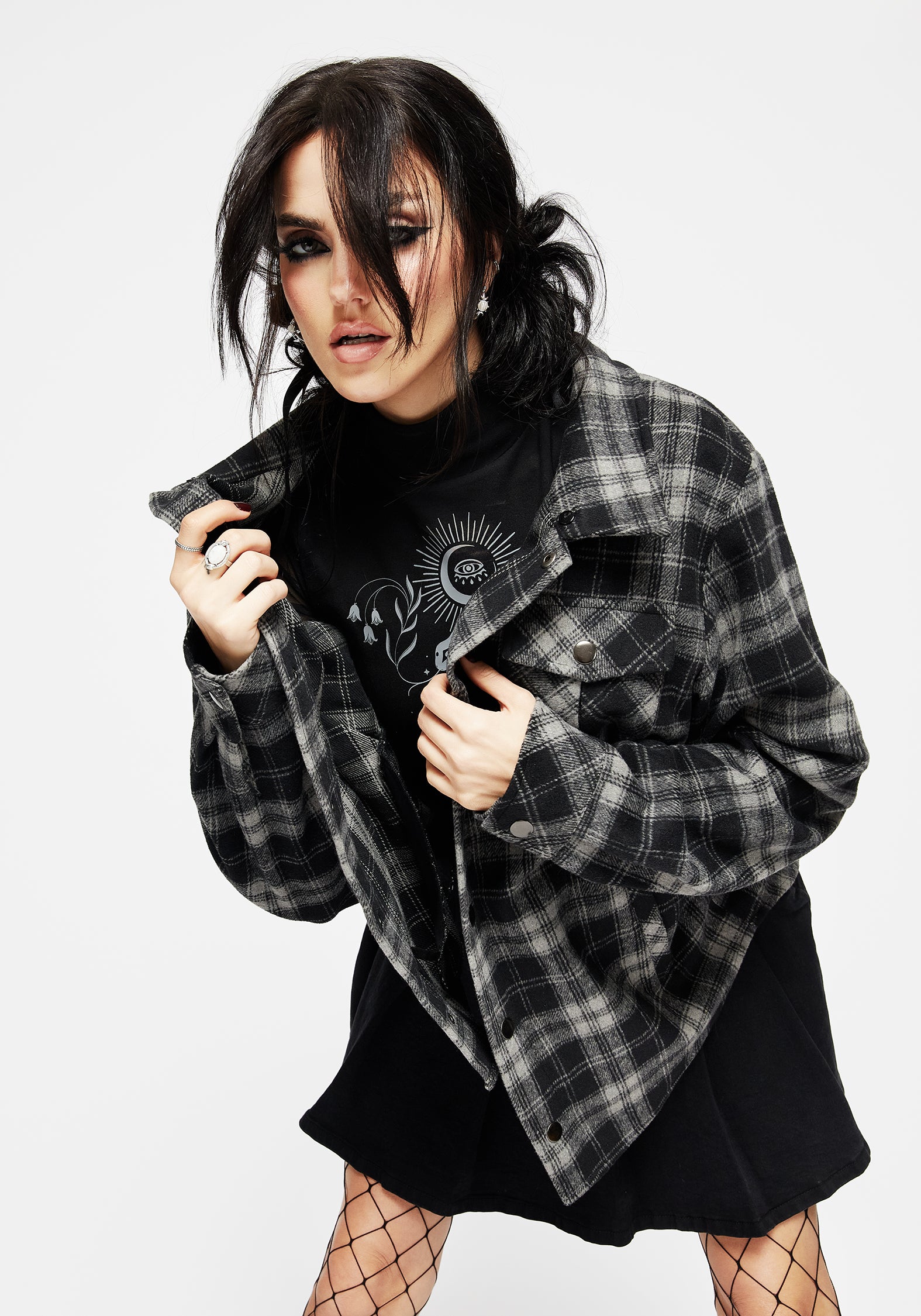 Grey Check Shacket with Removable Hood | Unisex Flannel Jacket