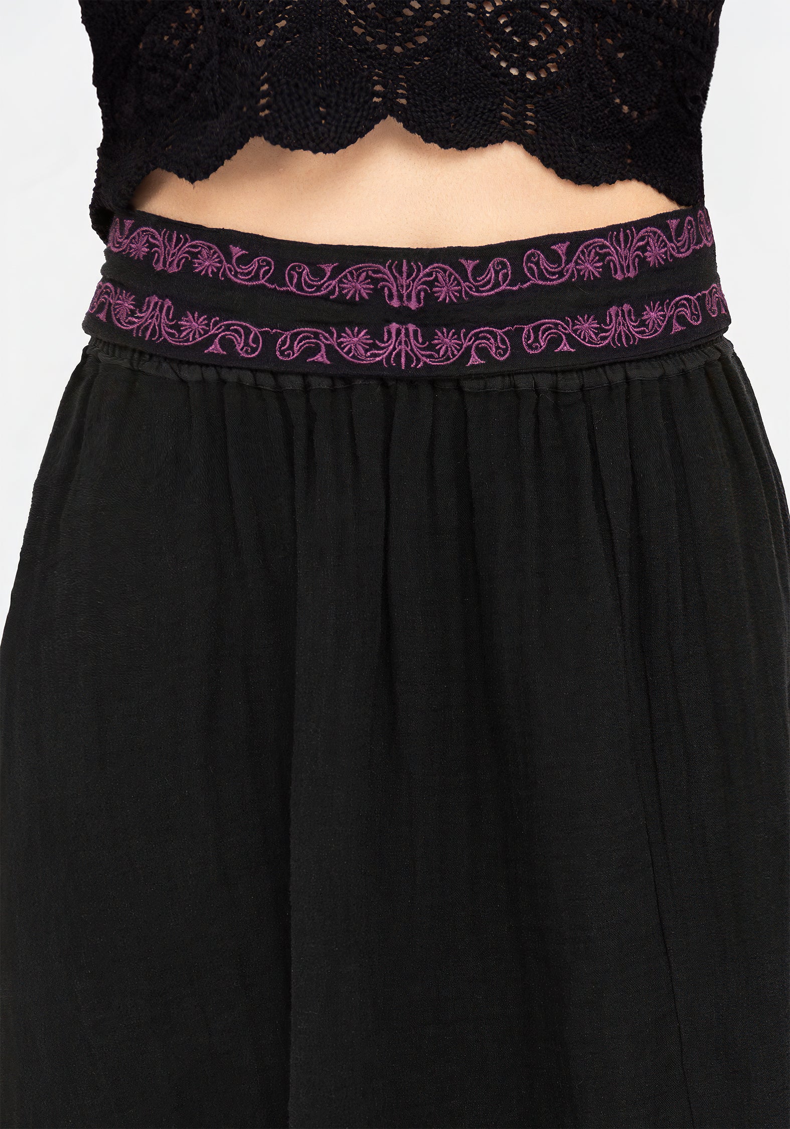 Embroidered Cotton Maxi Skirt with Belt & Pockets | Amatorium