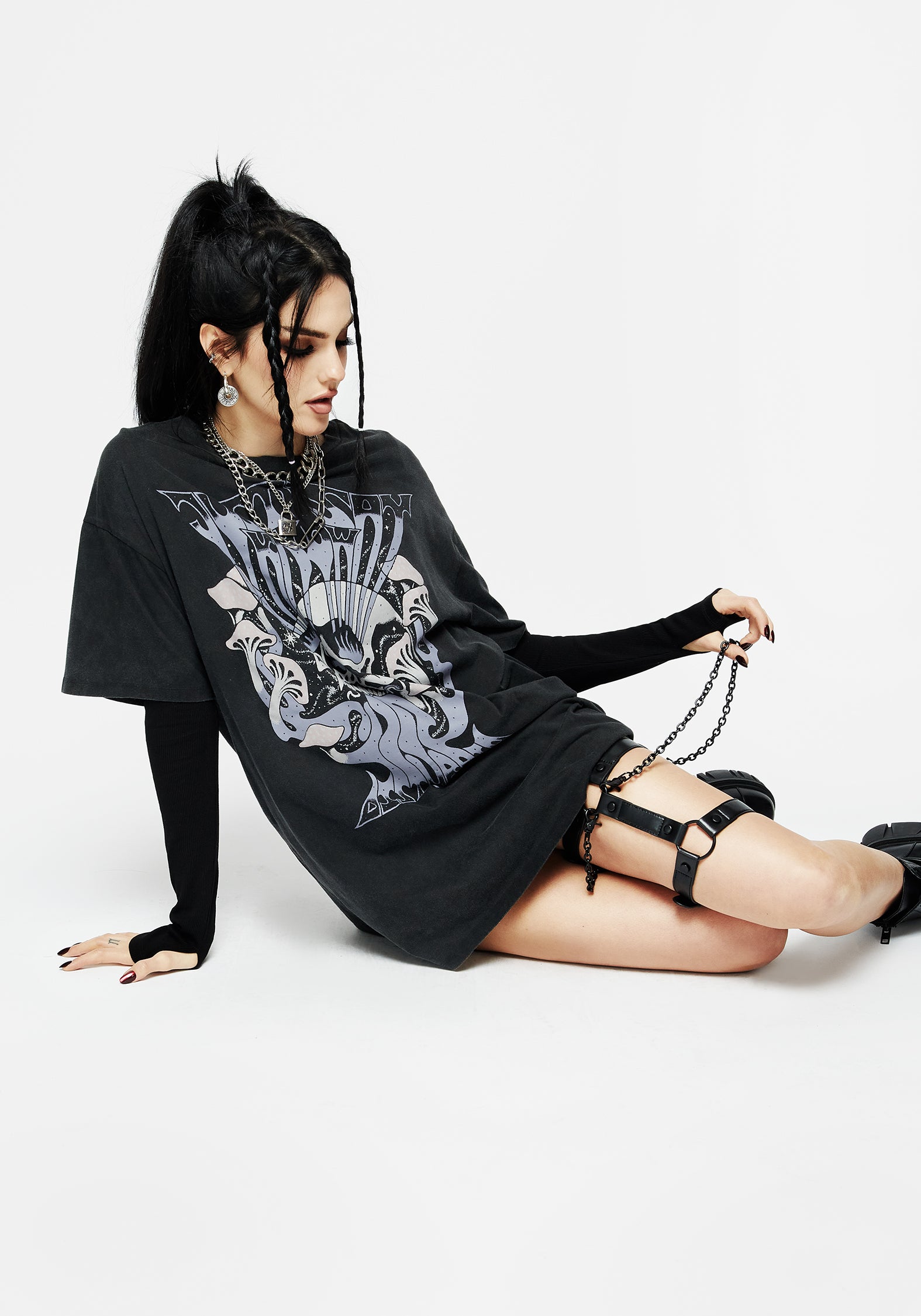 Adjustable Faux Leather Leg Harness with Chains | Lash Chain