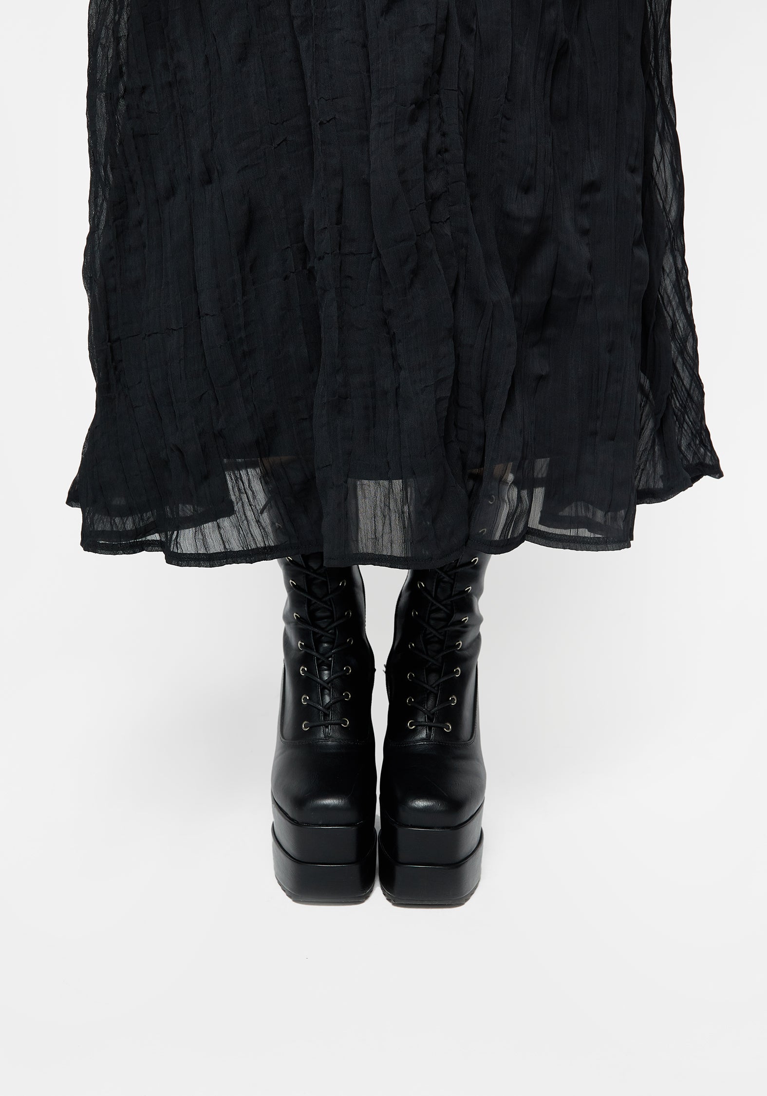 Black Pleated Chiffon Midaxi Skirt with Elastic Waistband | Vitalis