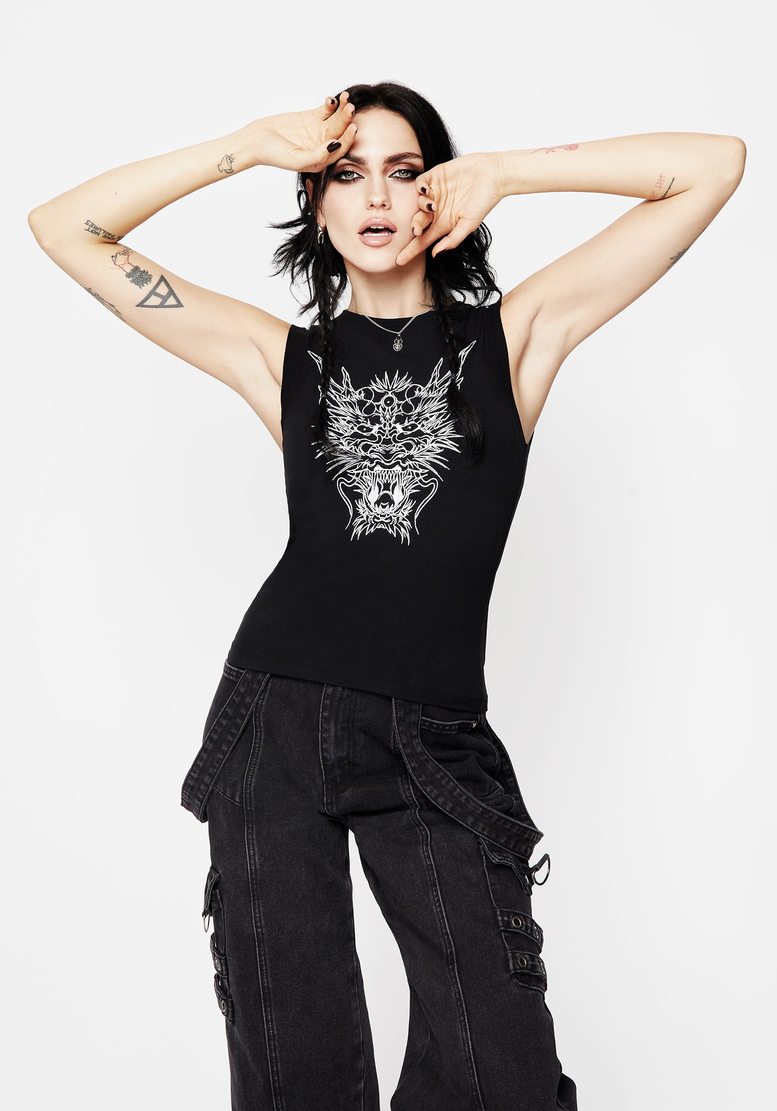 Black Dragon Embroidered Sleeveless Top - Slim Fit Jersey | Guardian