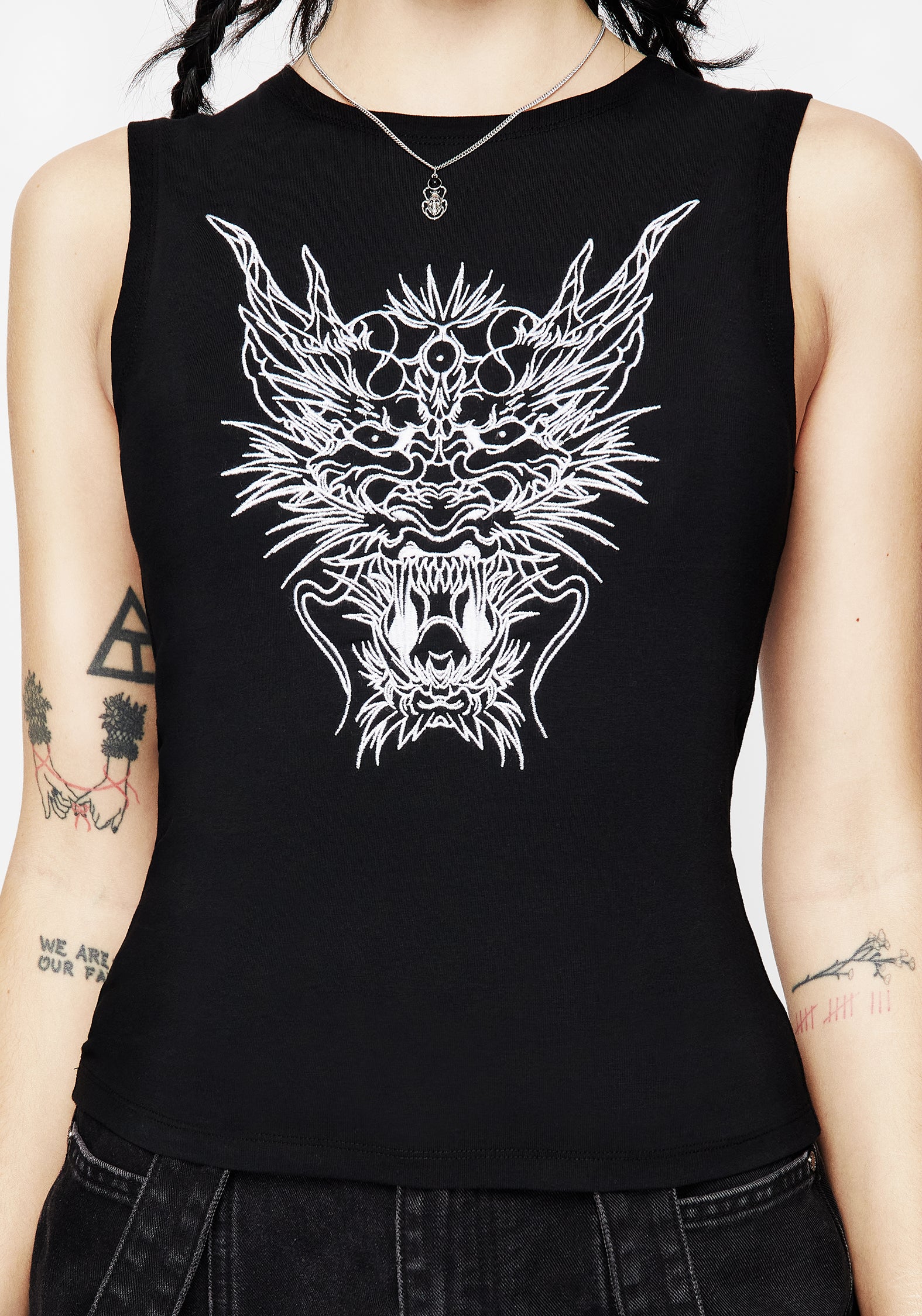 Black Dragon Embroidered Sleeveless Top - Slim Fit Jersey | Guardian