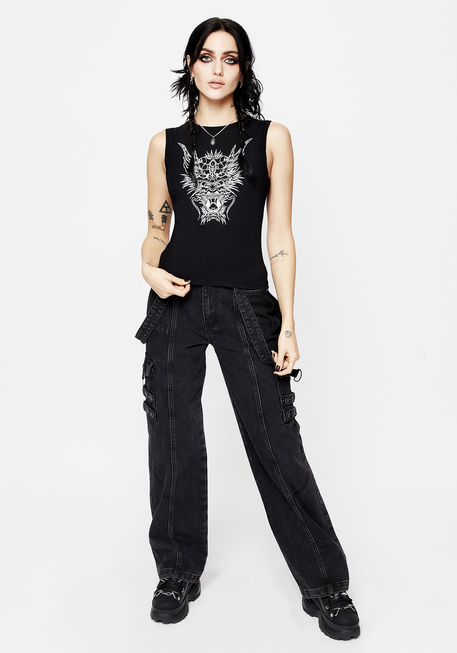 Black Dragon Embroidered Sleeveless Top - Slim Fit Jersey | Guardian