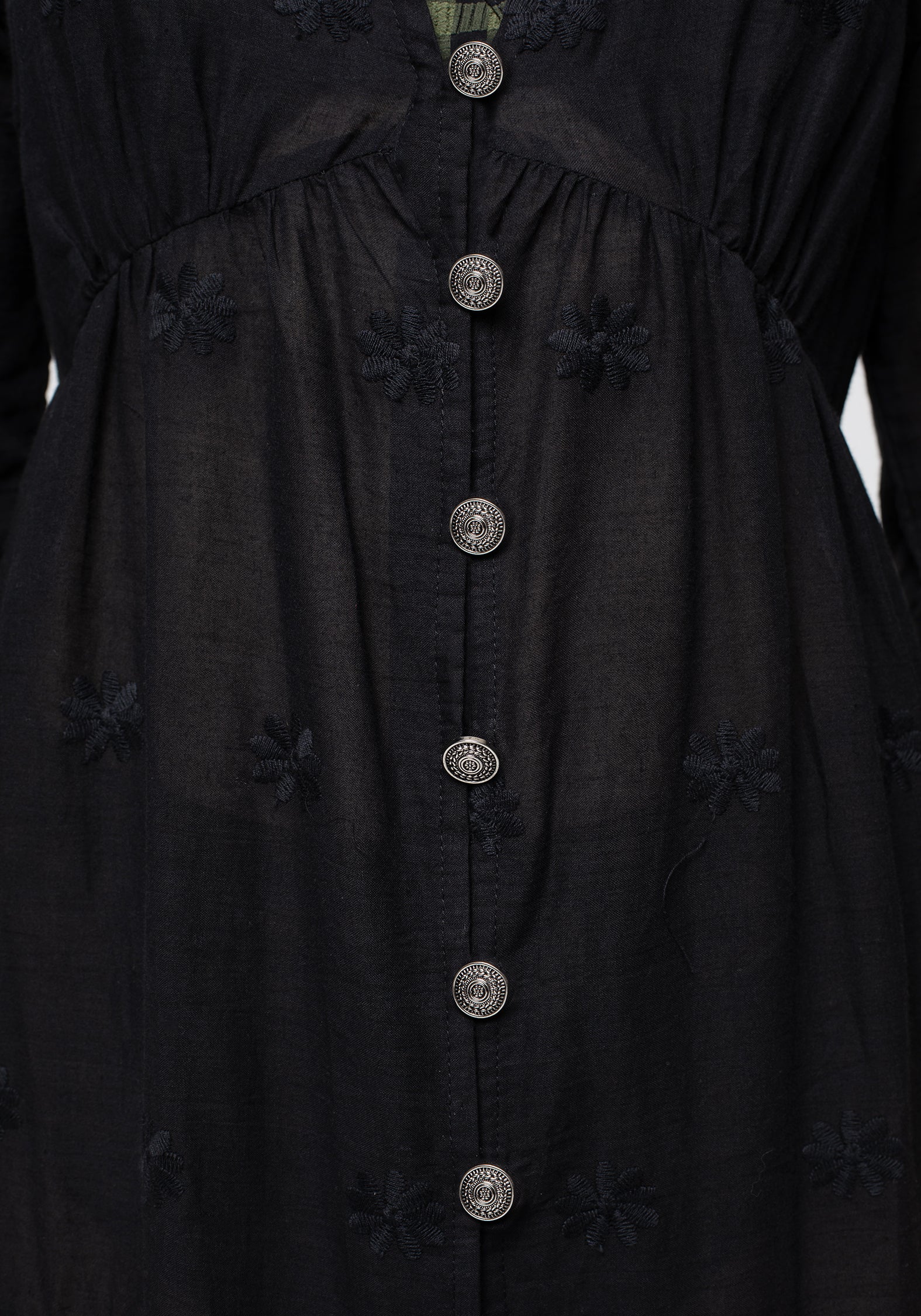 Black Embroidered Cotton Tiered Overdress | Gossamer