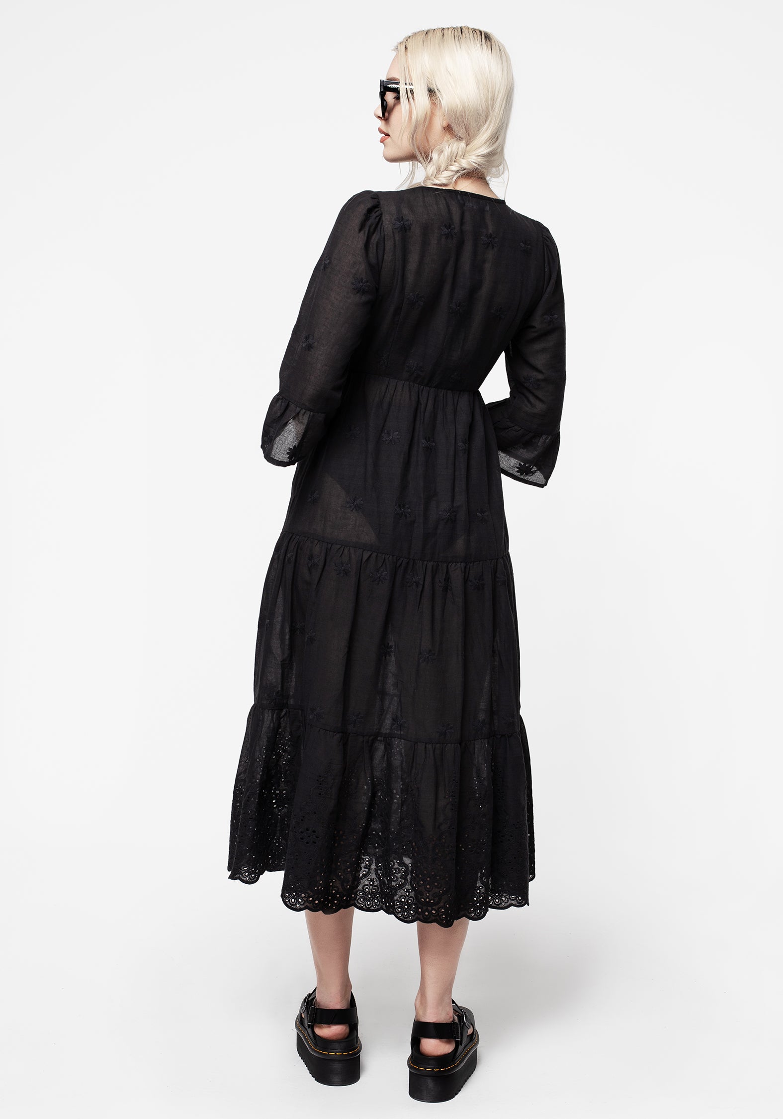 Black Embroidered Cotton Tiered Overdress | Gossamer