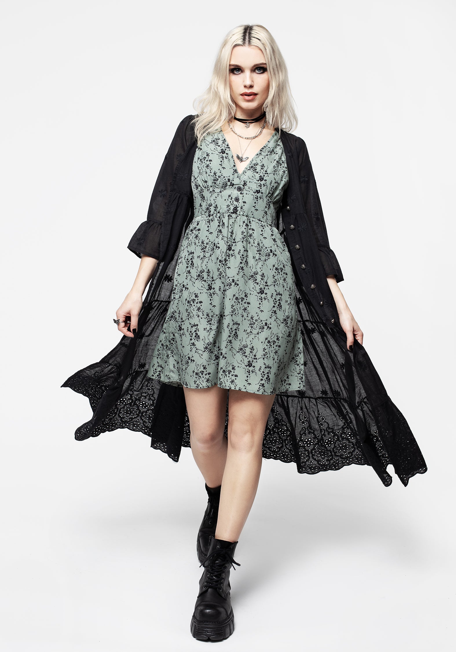 Black Embroidered Cotton Tiered Overdress | Gossamer