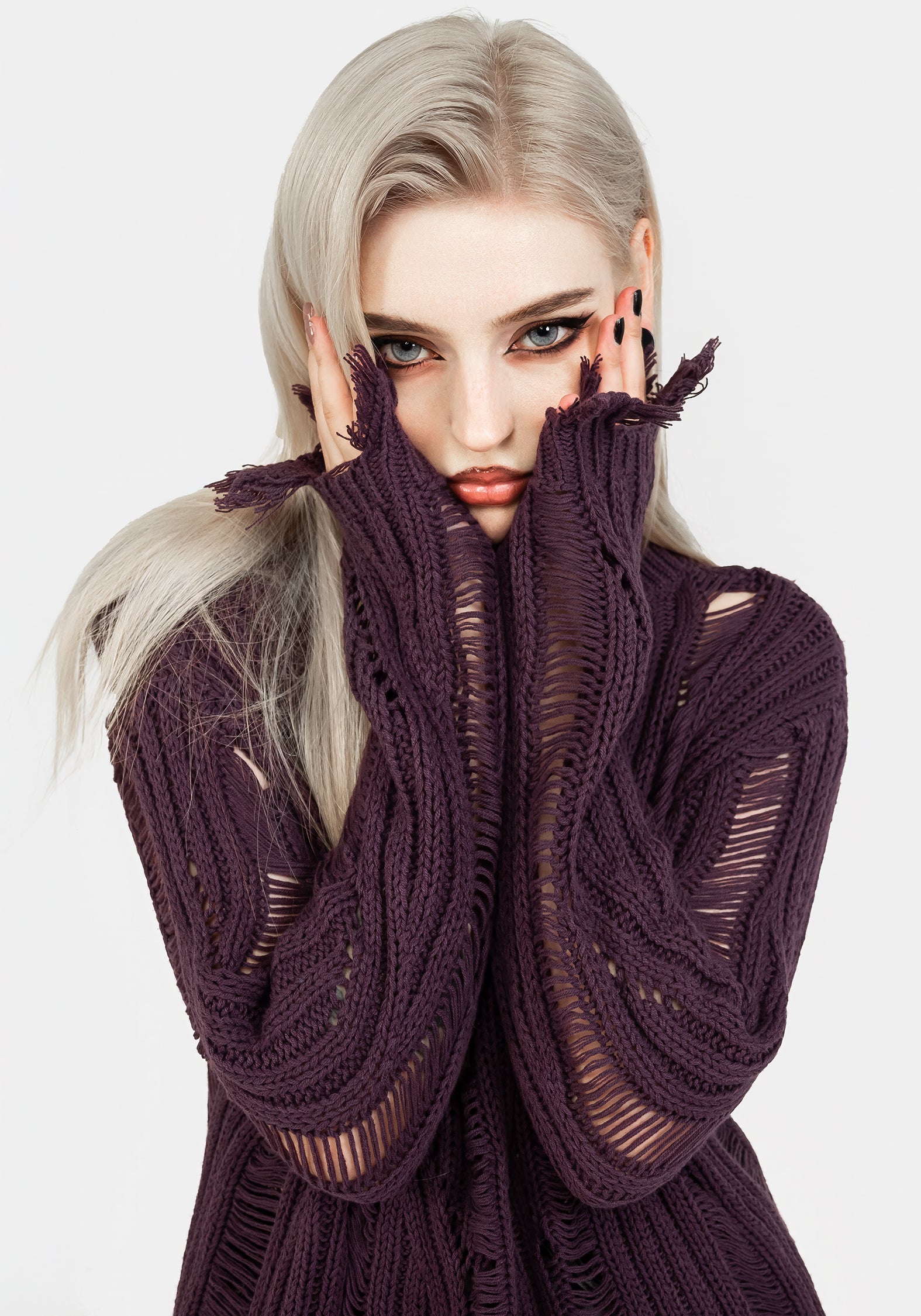 Lavender Distressed Knit Sweater | Oversized Relaxed Fit | Dayglo