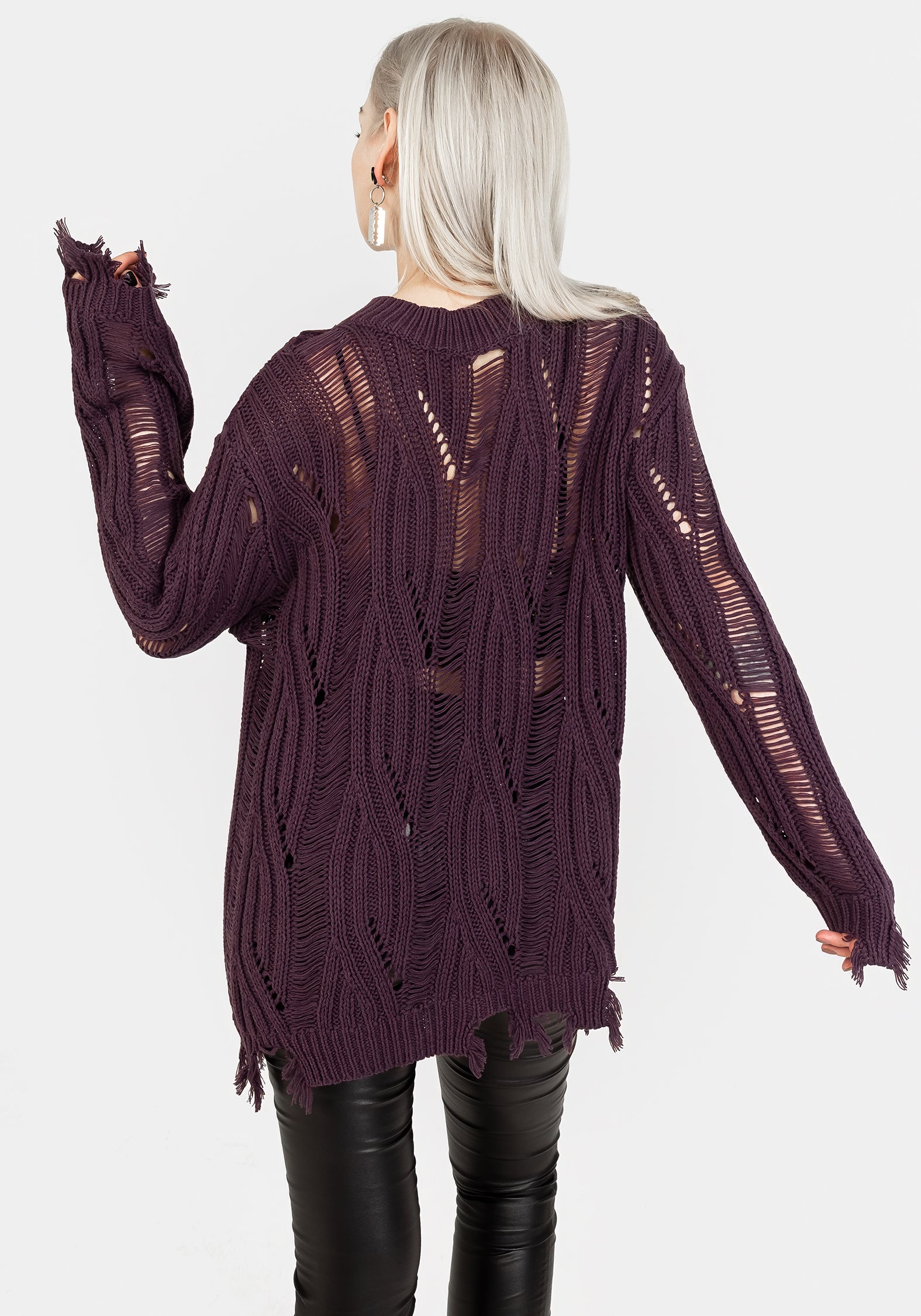 Lavender Distressed Knit Sweater | Oversized Relaxed Fit | Dayglo
