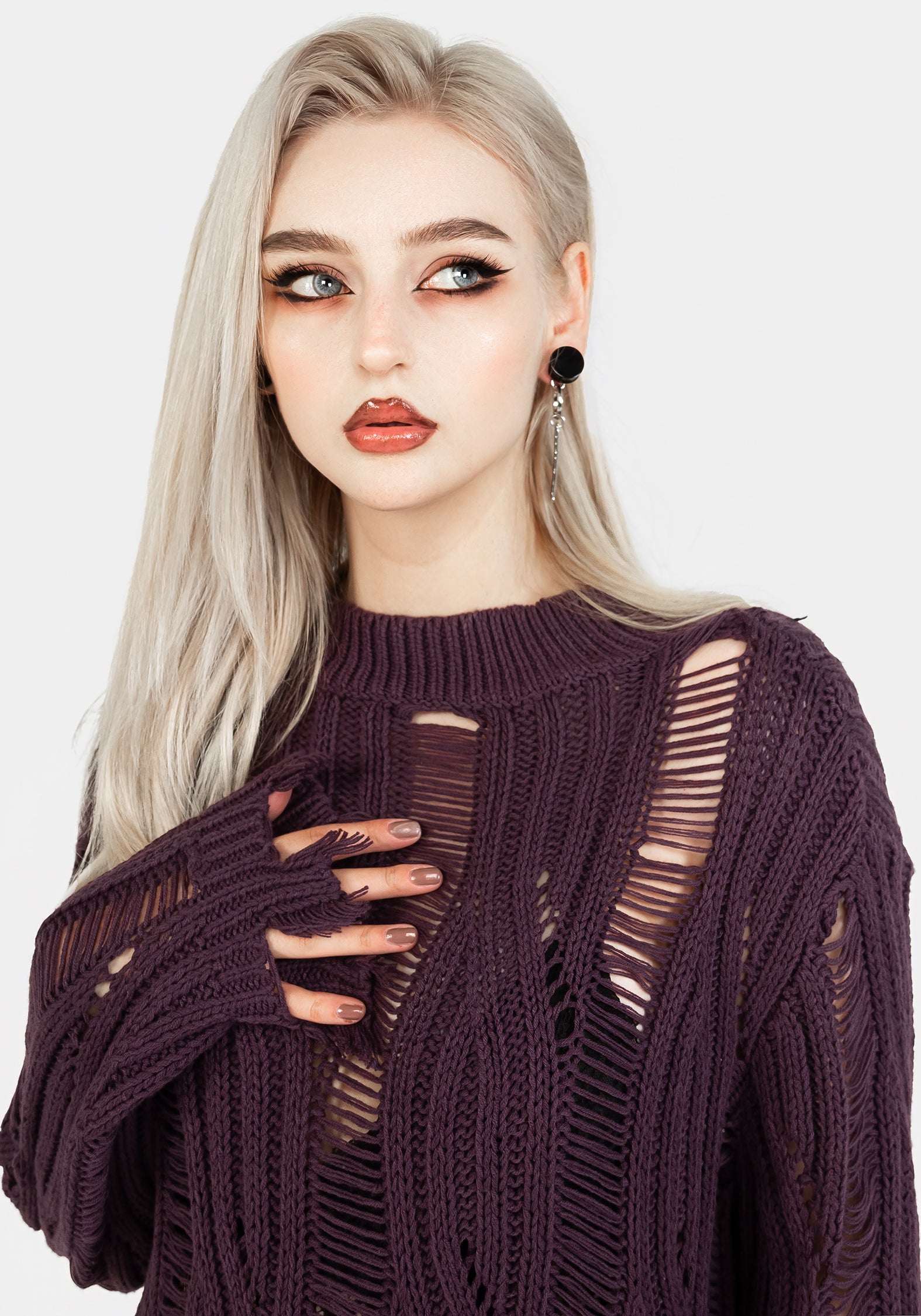 Lavender Distressed Knit Sweater | Oversized Relaxed Fit | Dayglo