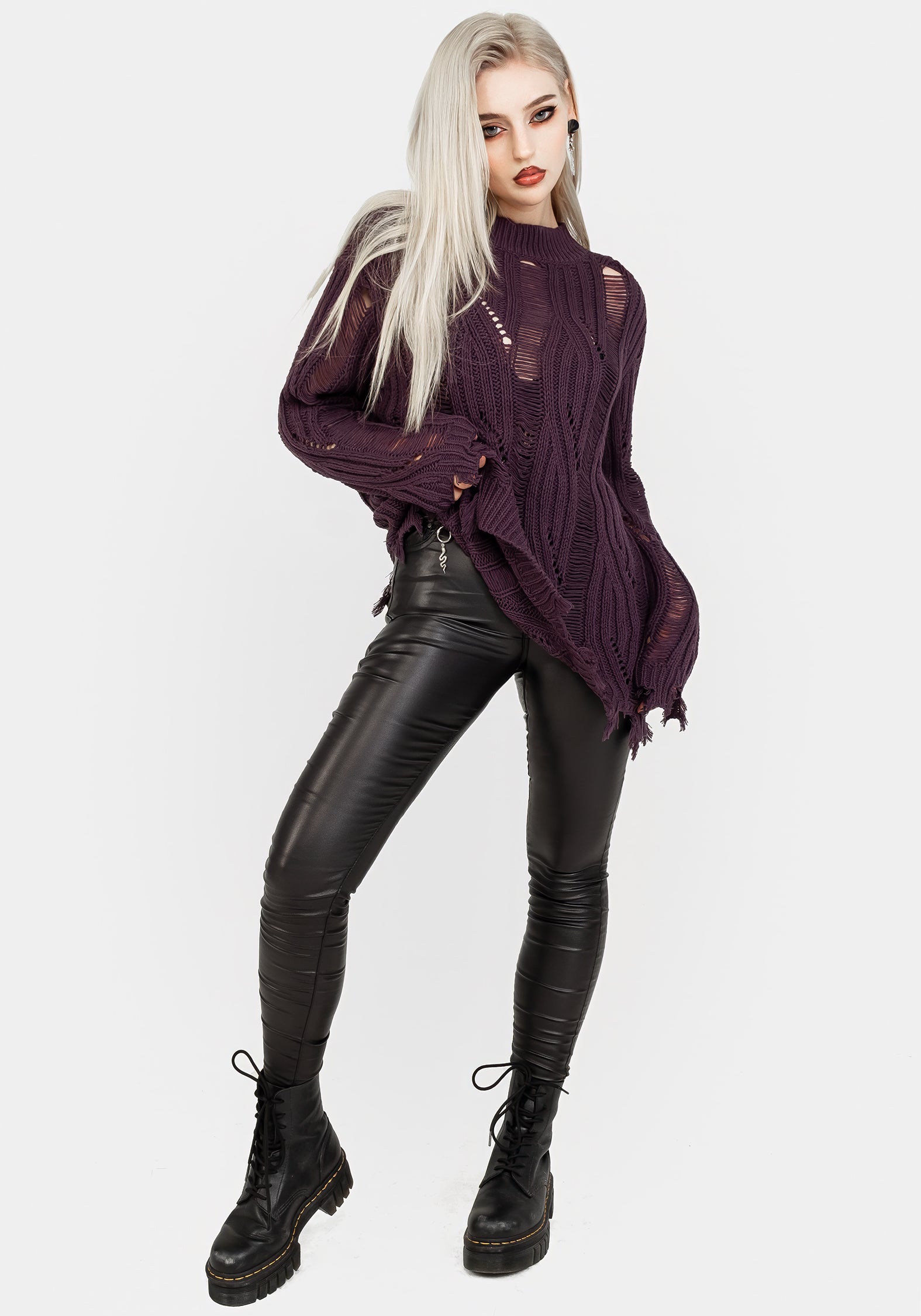 Lavender Distressed Knit Sweater | Oversized Relaxed Fit | Dayglo