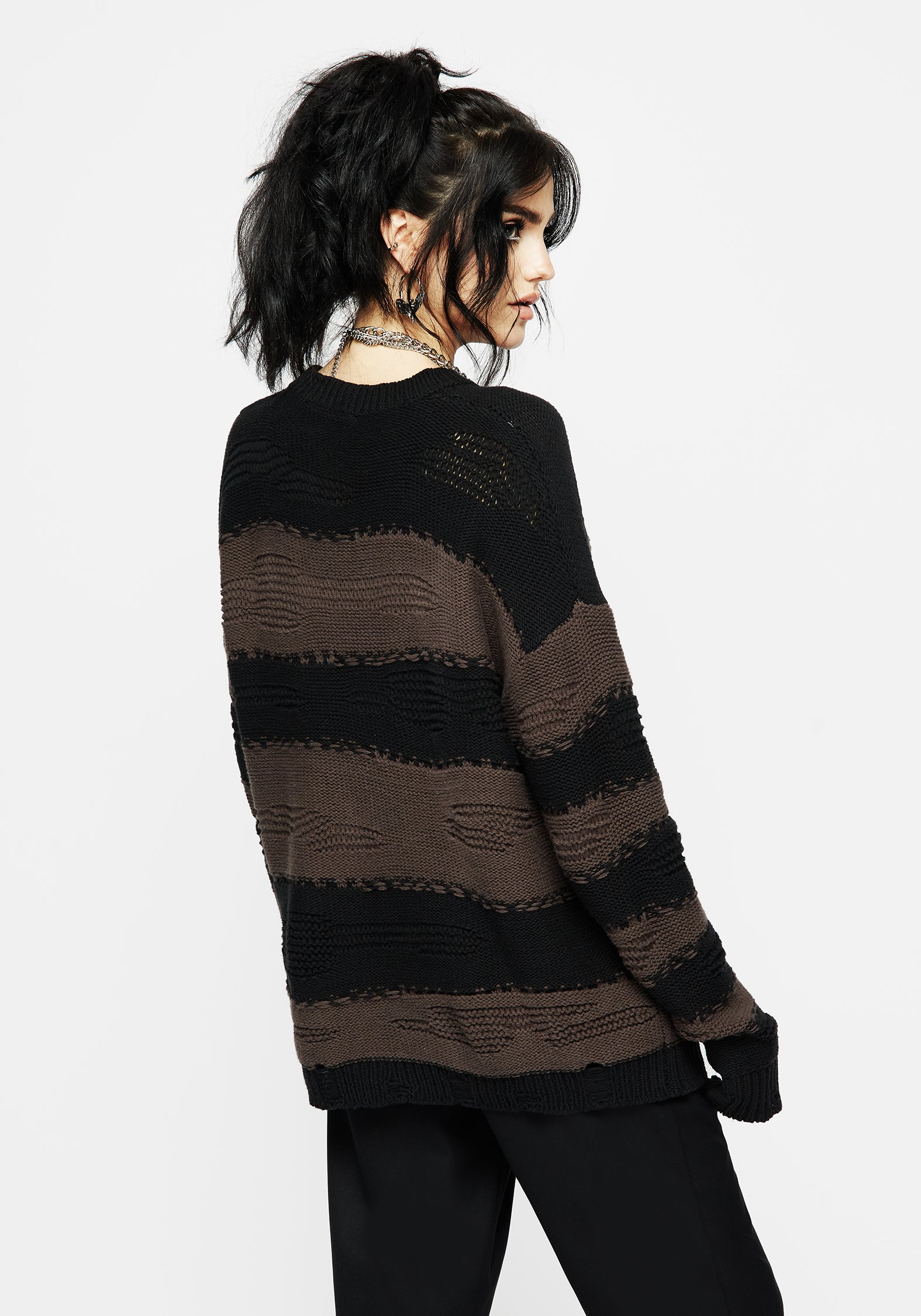 Oversized Striped Knit Sweater with Goat Embroidery | Somnia