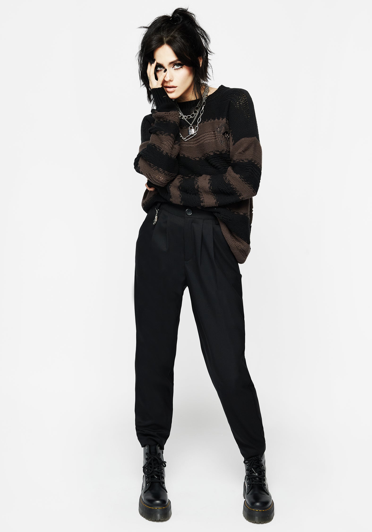 Oversized Striped Knit Sweater with Goat Embroidery | Somnia