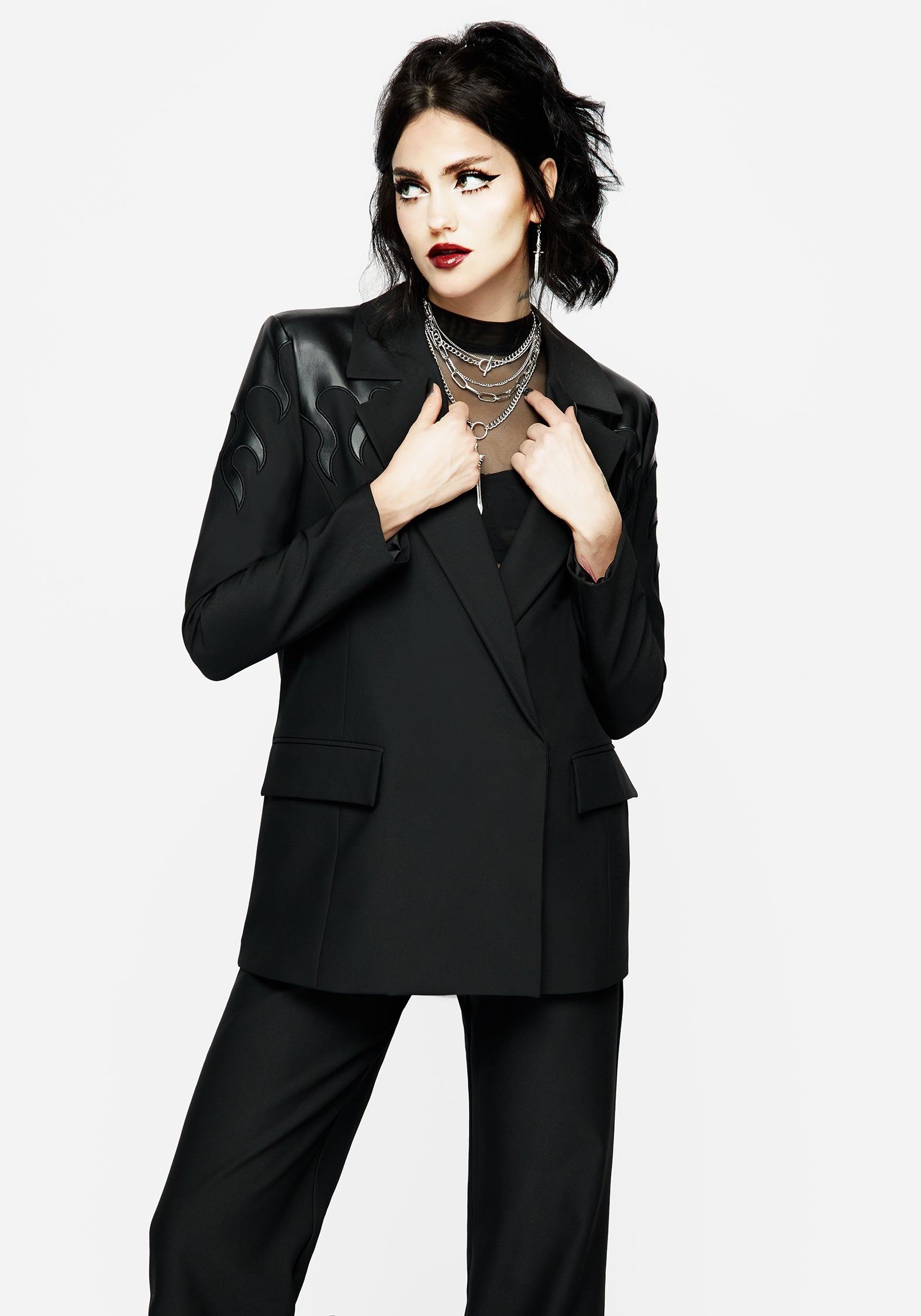 Faux Leather Blazer with Flame Design | Ignite Oversized Jacket
