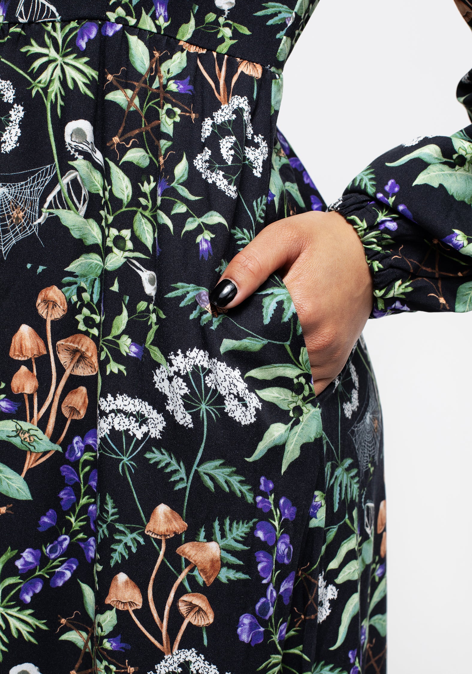 Black Floral Button-Up Midi Dress with Pockets | Vesna