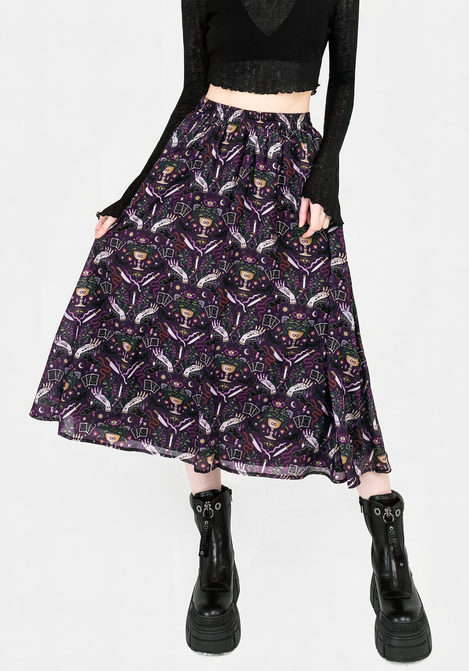 Purple Chiffon Midi Skirt with Elastic Waistband | Modern Mystic