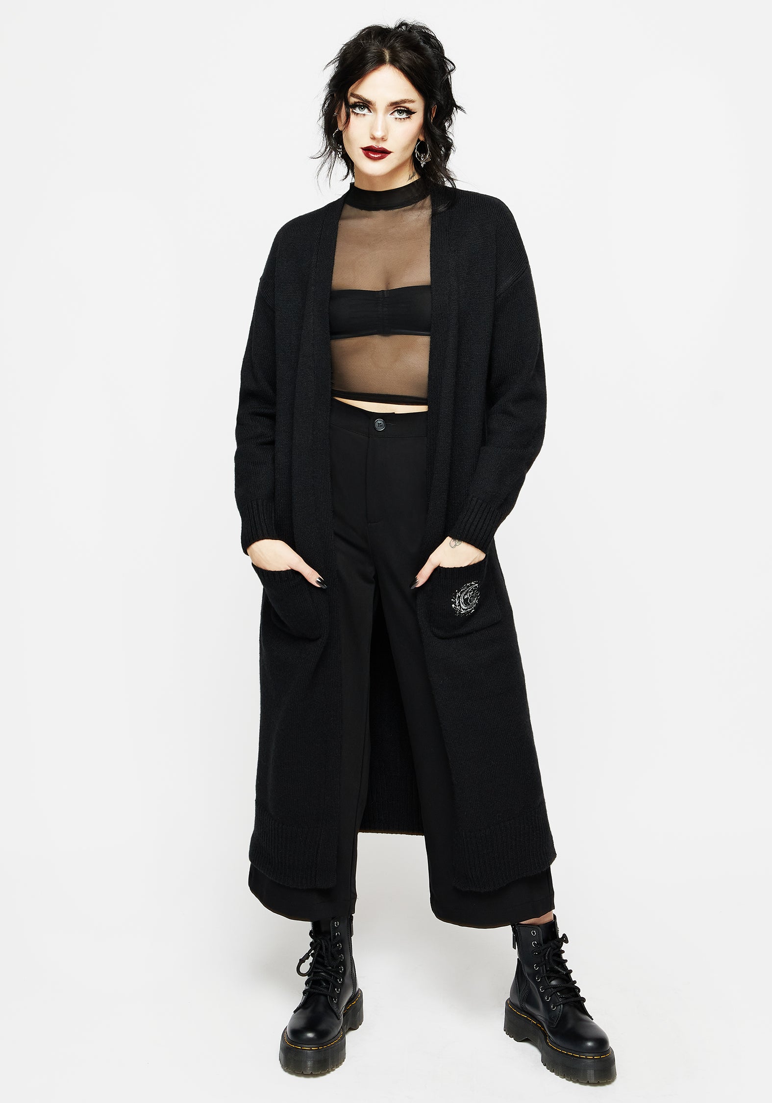 Embroidered Longline Cardigan with Celestial Motif | Marzanna