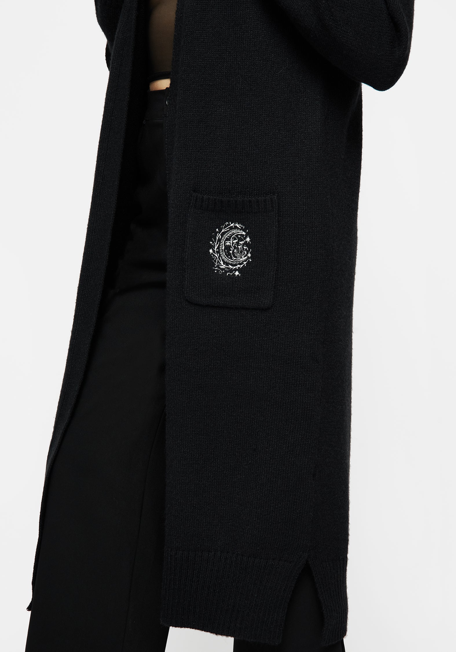 Embroidered Longline Cardigan with Celestial Motif | Marzanna