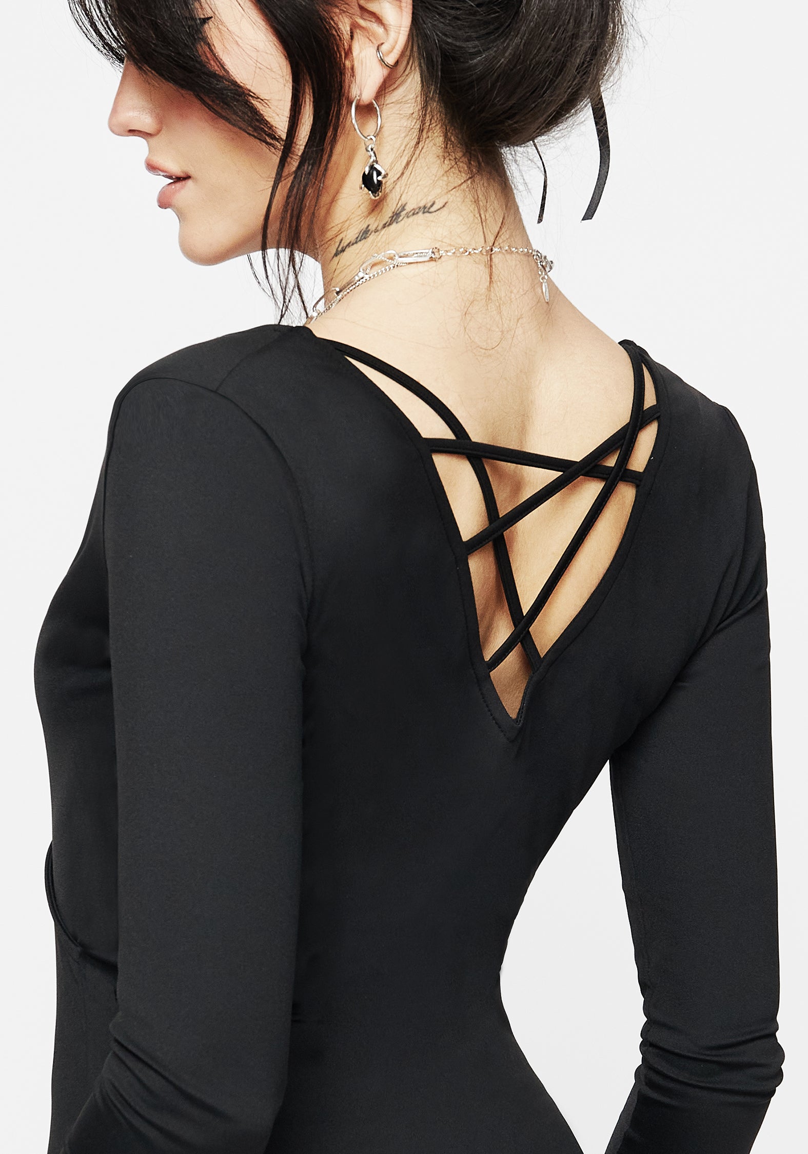 Strappy Back Bodysuit with Plunging V-Neck | Roulette Black