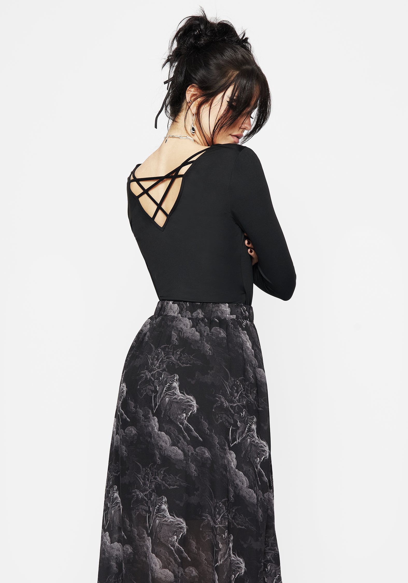 Strappy Back Bodysuit with Plunging V-Neck | Roulette Black