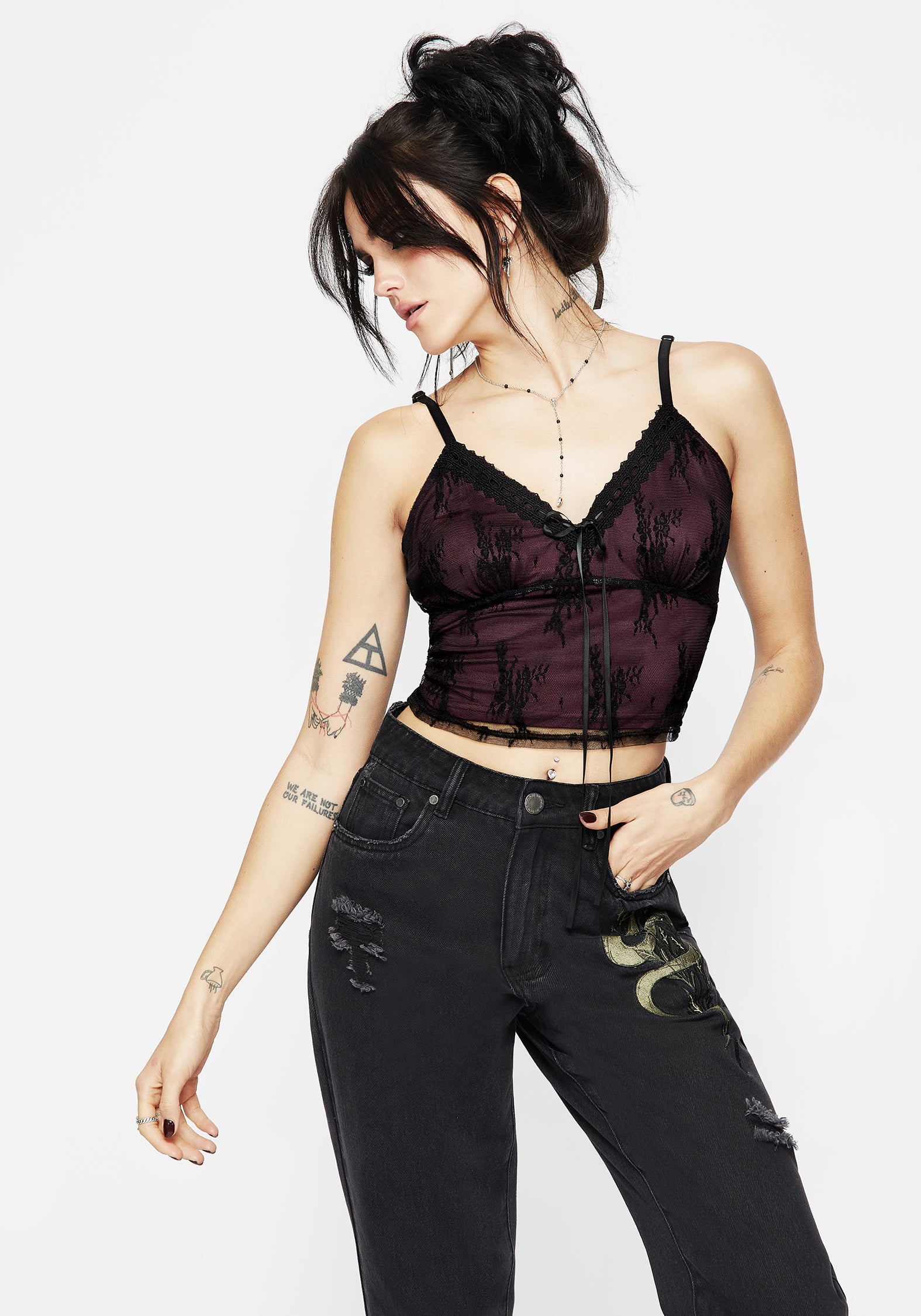 Lace Cami Crop Top with Adjustable Straps & V-Neckline | Anastasie