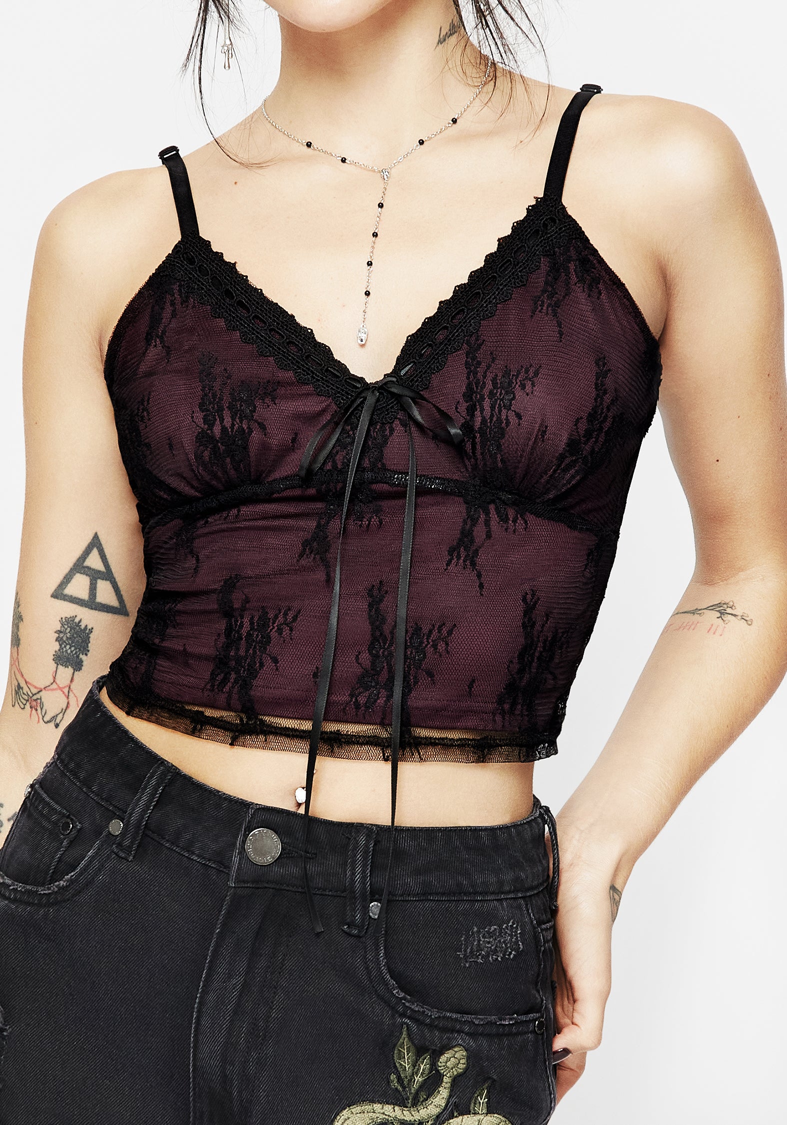 Lace Cami Crop Top with Adjustable Straps & V-Neckline | Anastasie