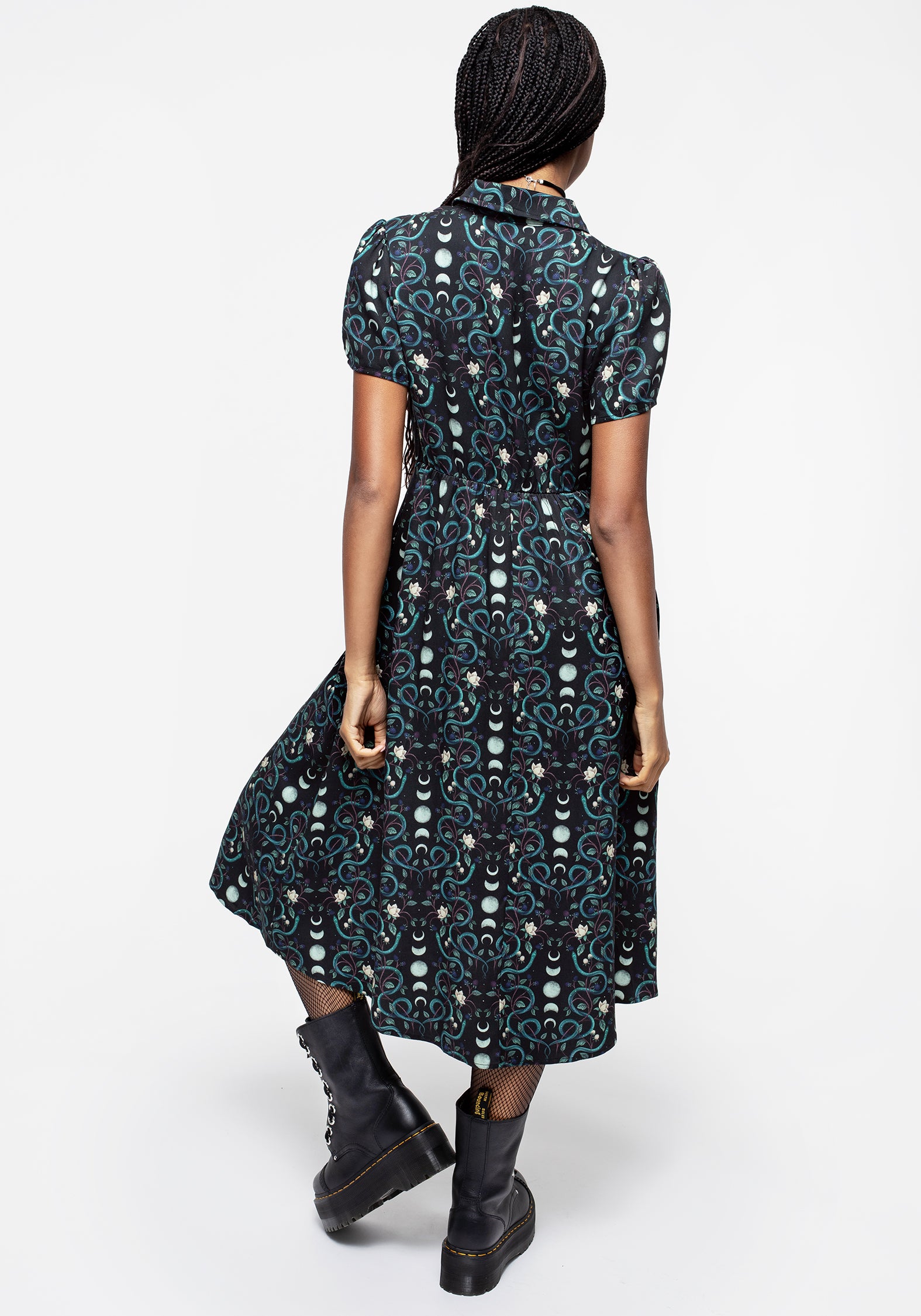 Snake & Moon Print Midi Shirt Dress | Pythia