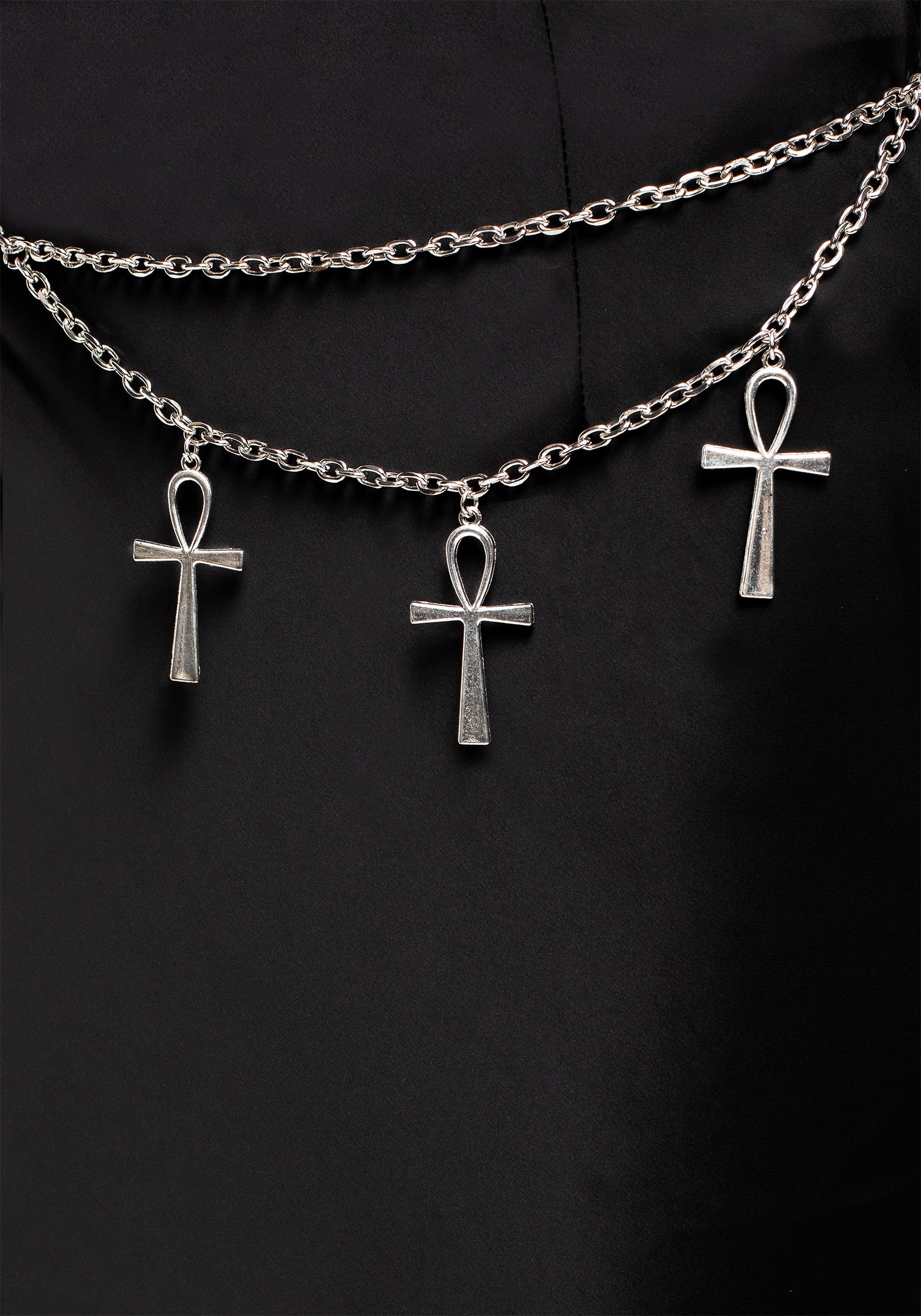 Silver Ankh Chain Belt with Adjustable Length | Layered Charm Design