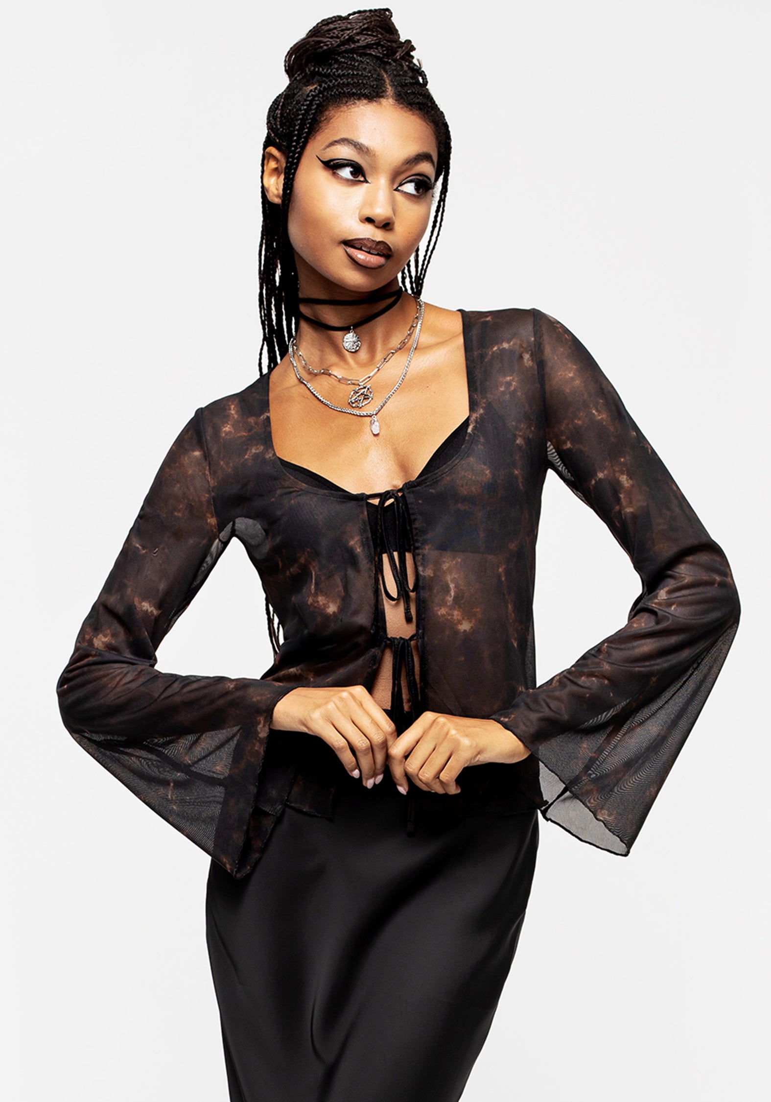 Tie-Dye Mesh Top with Scoop Neck & Long Sleeves | Korrigan