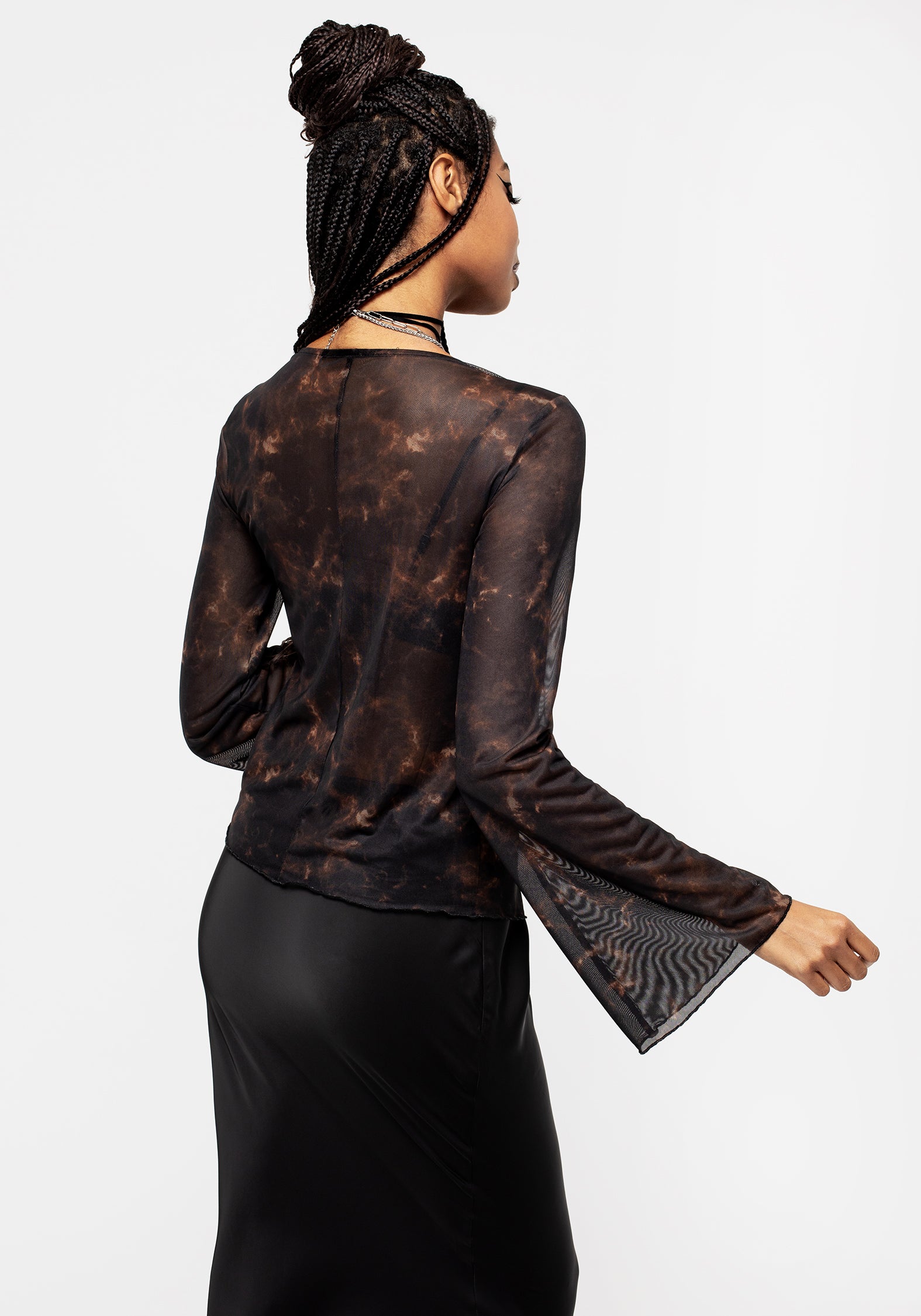Tie-Dye Mesh Top with Scoop Neck & Long Sleeves | Korrigan