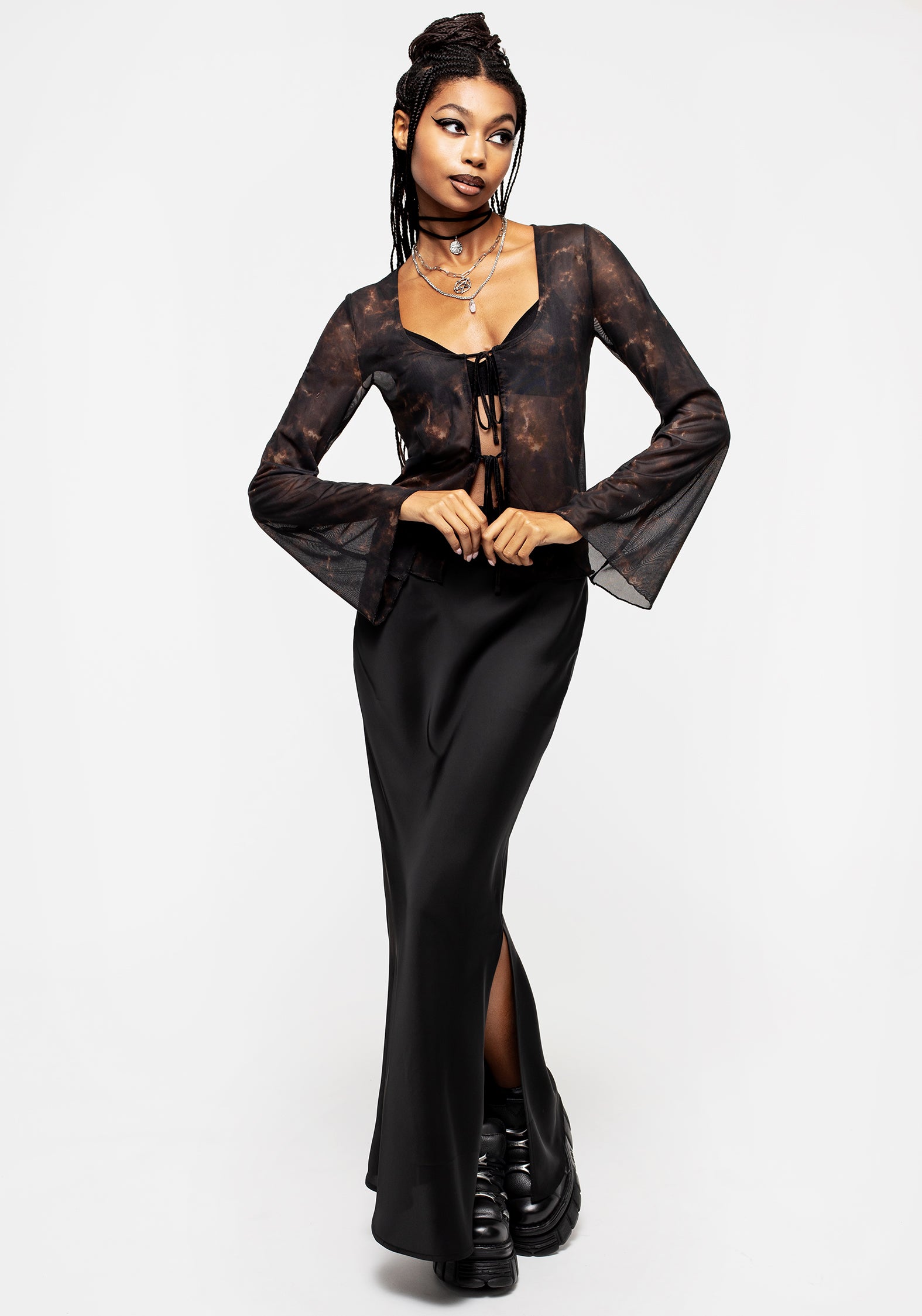 Tie-Dye Mesh Top with Scoop Neck & Long Sleeves | Korrigan