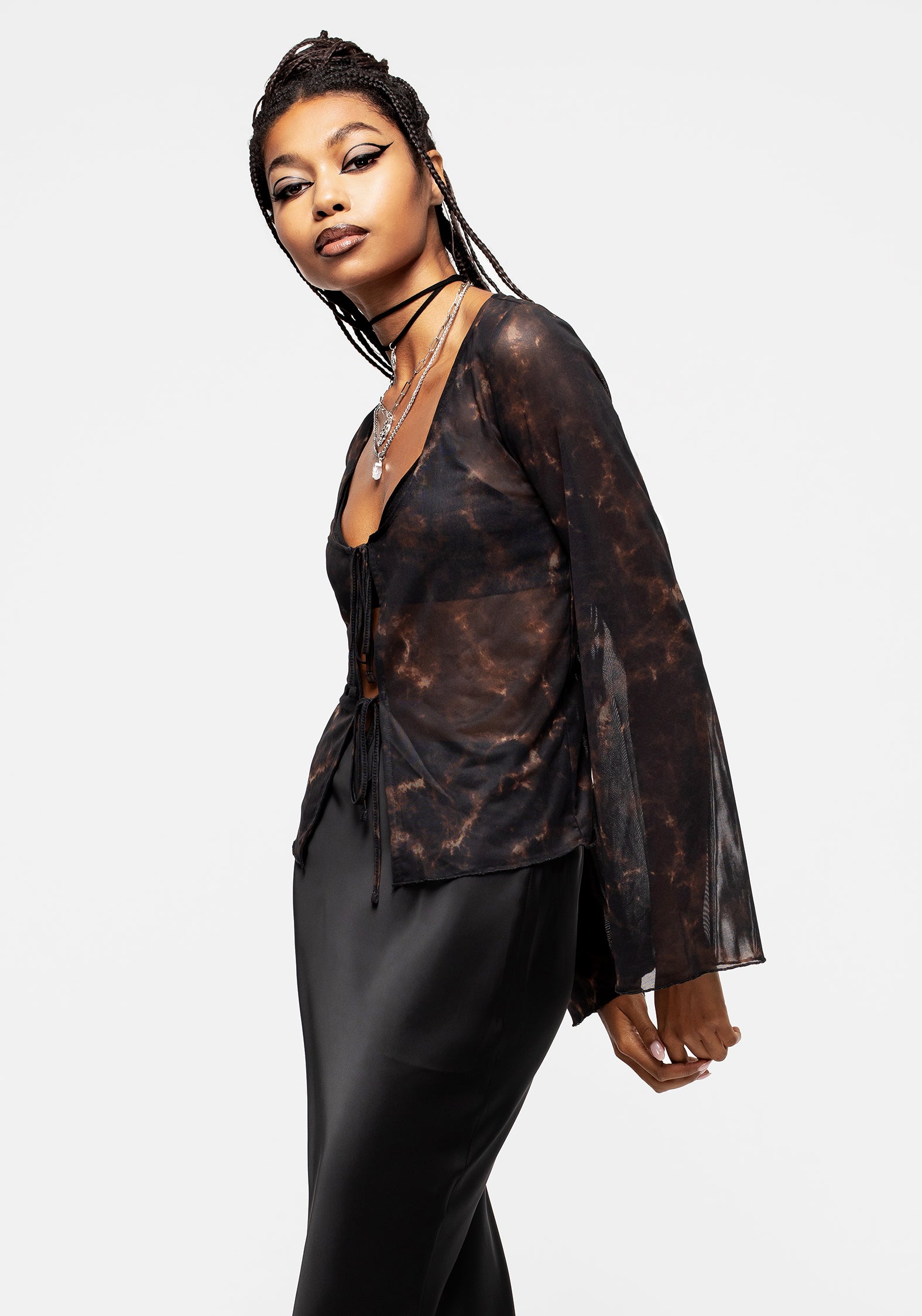 Tie-Dye Mesh Top with Scoop Neck & Long Sleeves | Korrigan