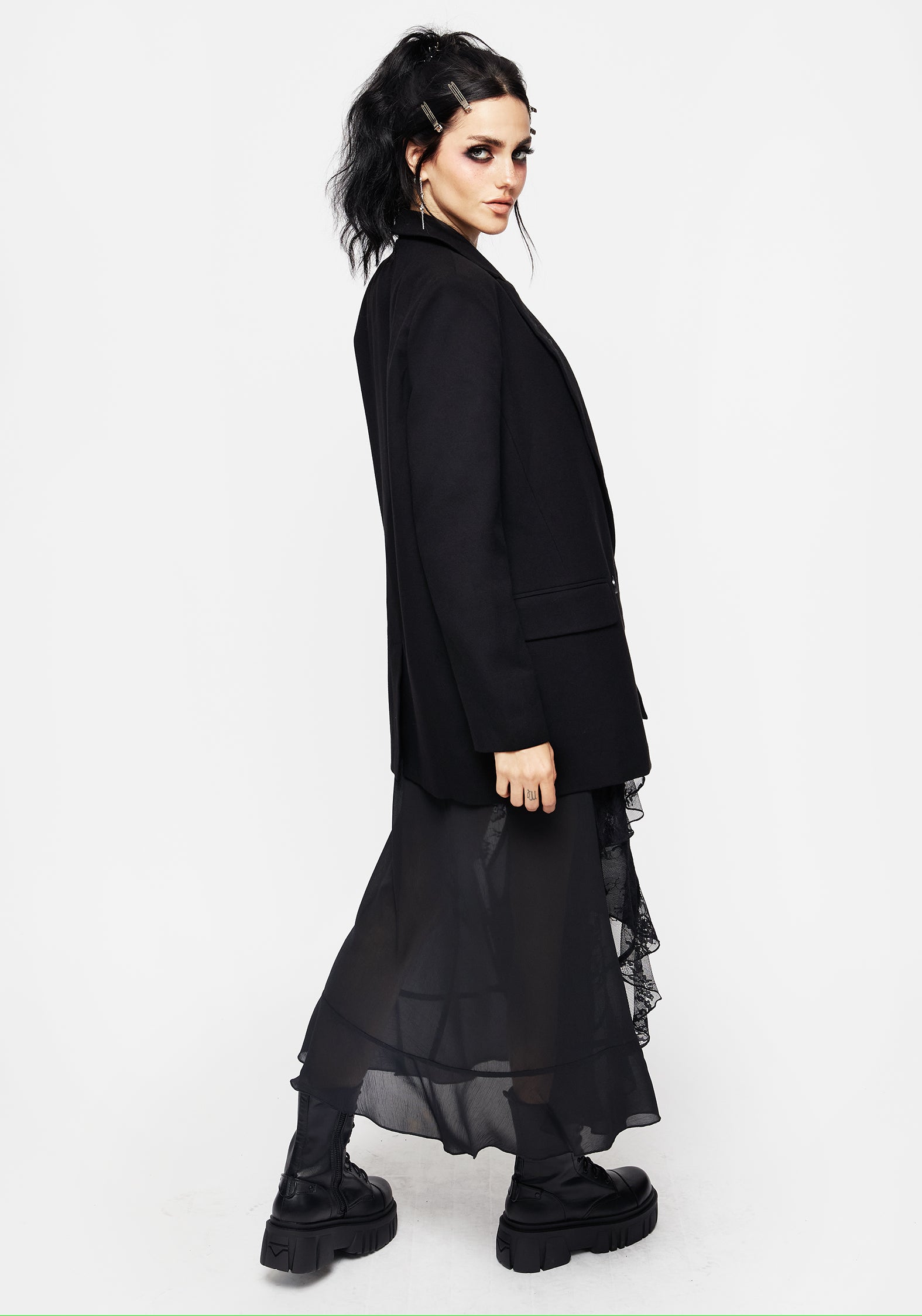 Black Embroidered Oversized Blazer for Women | Poe Tailored Jacket